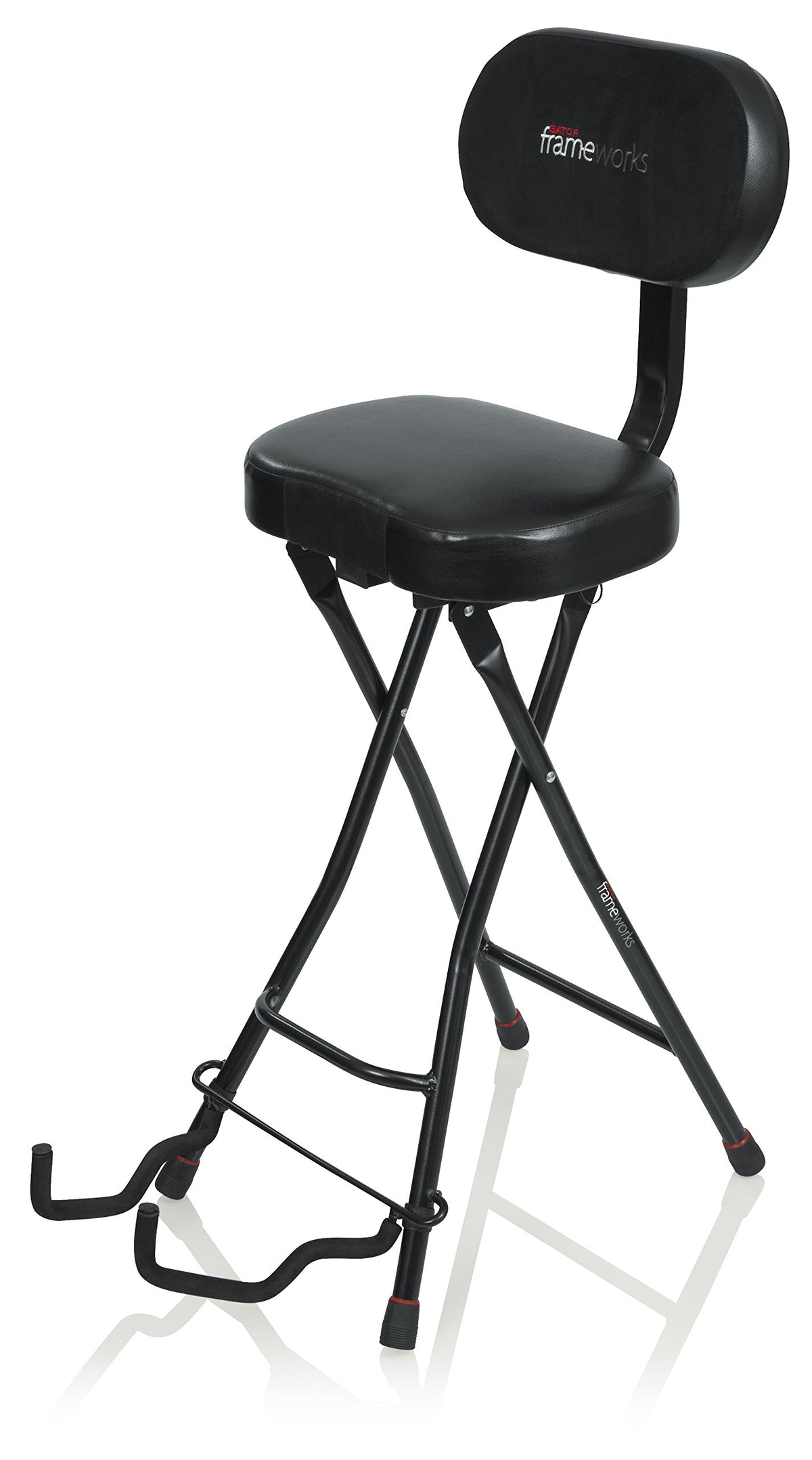 Gator Frameworks Guitar Seat With Padded Cushion, Ergonomic Backrest And Fold Out Guitar Stand; Holds Both Acoustic And Electric