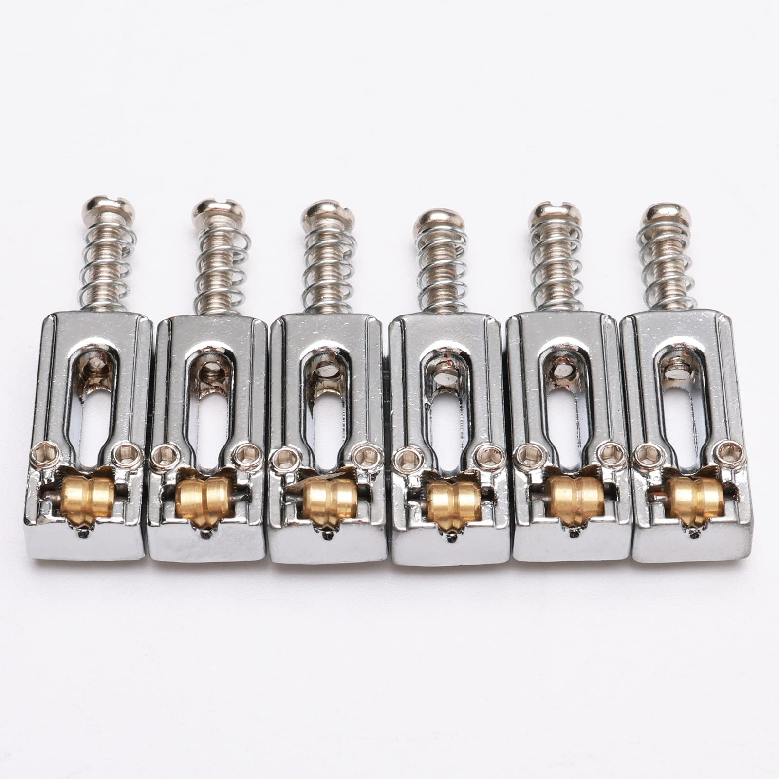 Guitar Bridge Saddle with Screws Wrench for Fender Strat Tele Telecaster Electric Guitar Bridge Replacement Part 6 PCS, Silver