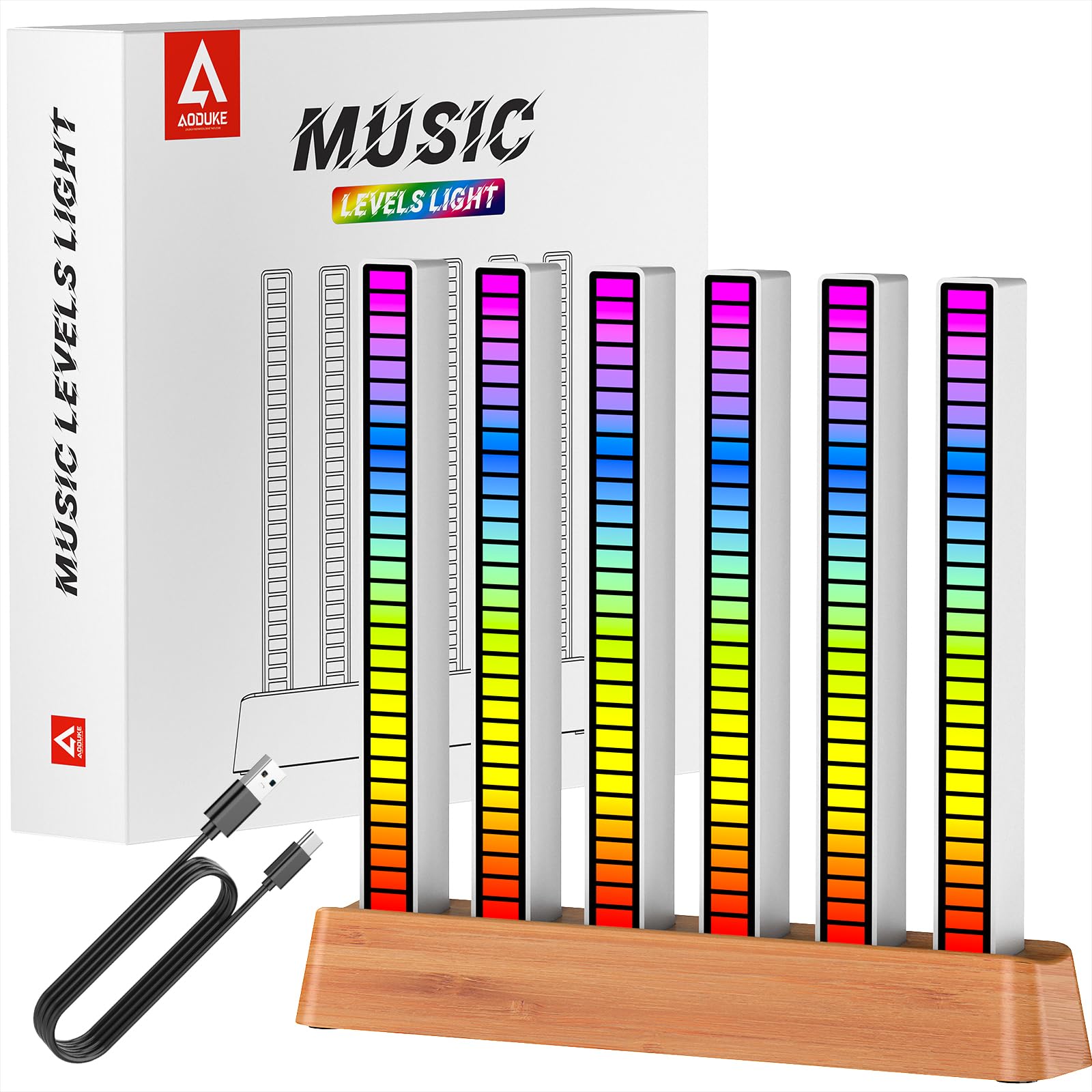 AODUKE Cherry Wood LED Light Bar, Music Sync RGB Light,USB Music Rhythm Lights Ambient Lamp for Gaming Movies Lamp,PC Desktop Mu