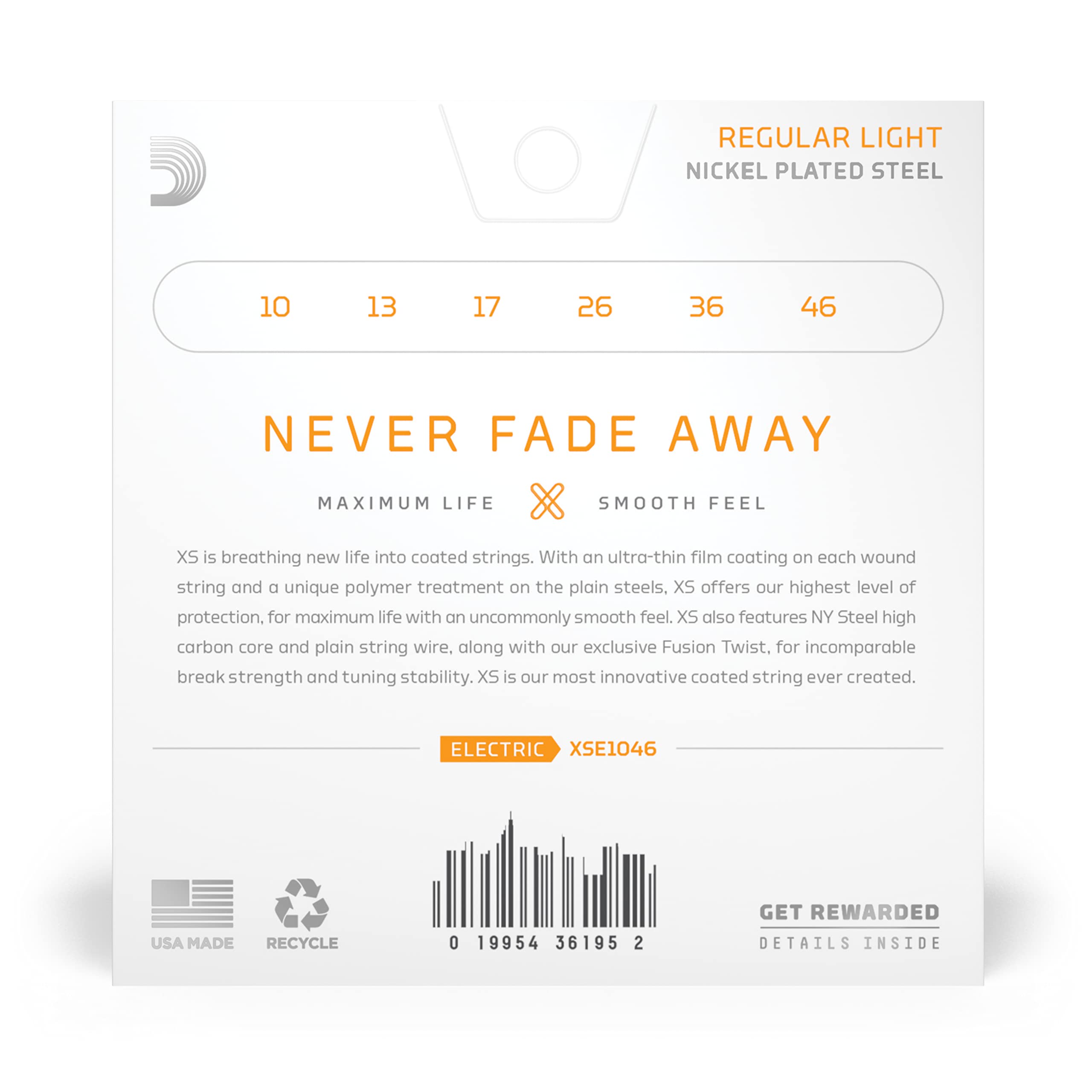 D'Addario Guitar Strings - XS Nickel Coated Electric Guitar Strings - XSE1046 - Maximum Life with Smooth Feel & Exceptional Tone