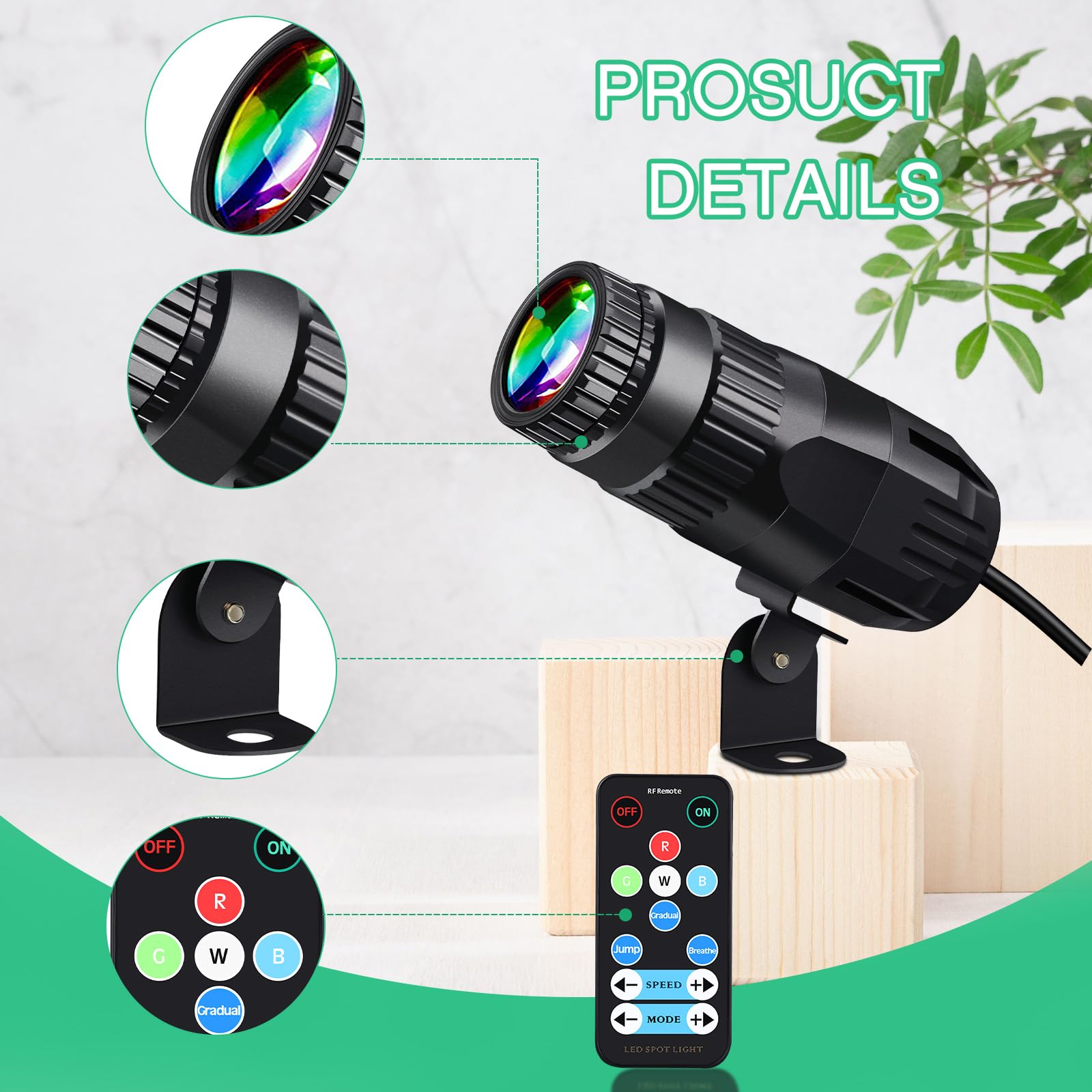 Tarpop 3 Pcs Disco Spotlights with 3 Remote Bright Mirror Pinspot Light 15W RGBW LED Beam Stage Light 4 in 1 Stage Lighting for