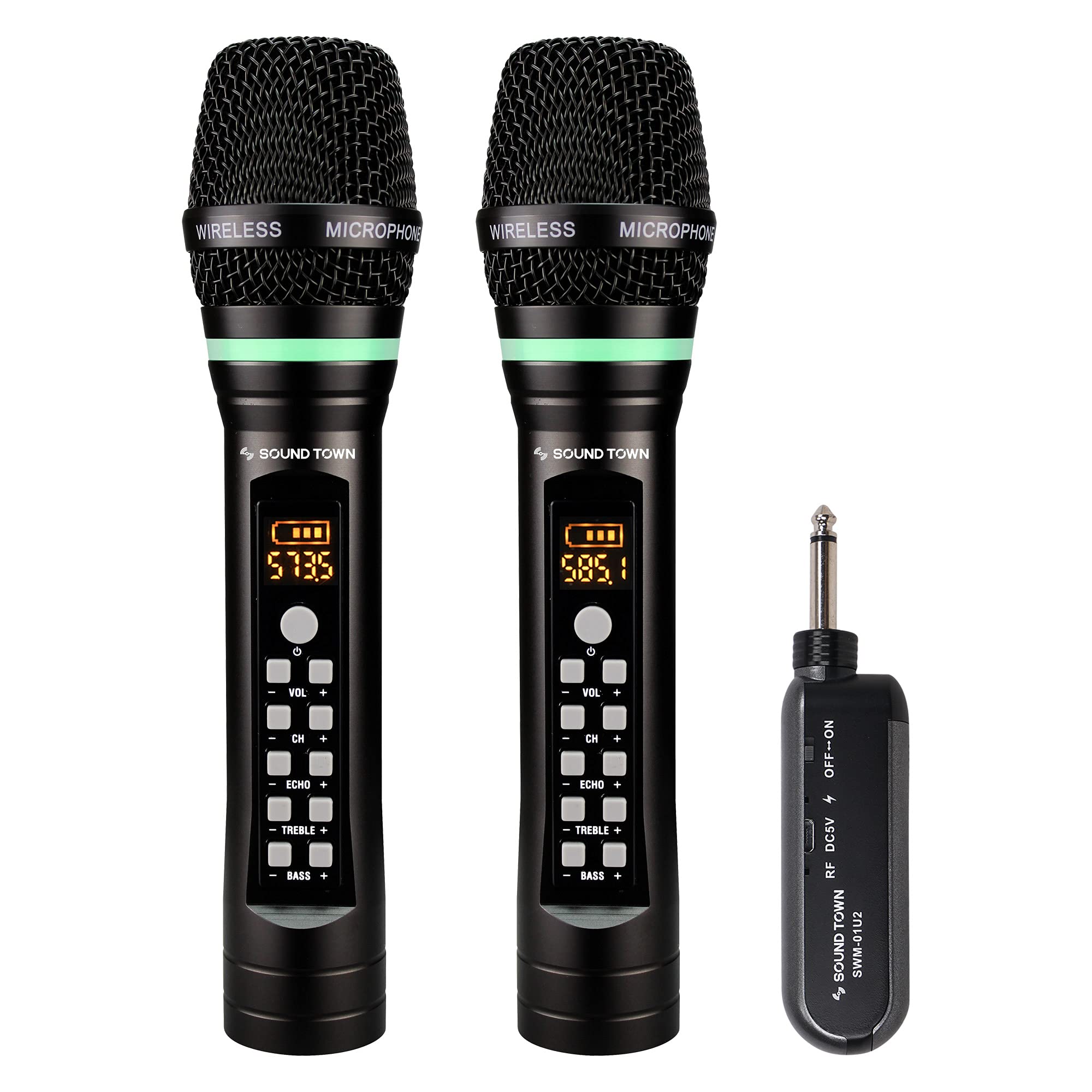 Sound Town 100-Channel UHF Rechargeable Wireless Handheld Microphone System with Built-in Effects, 1/4 Mini Portable Receiver fo