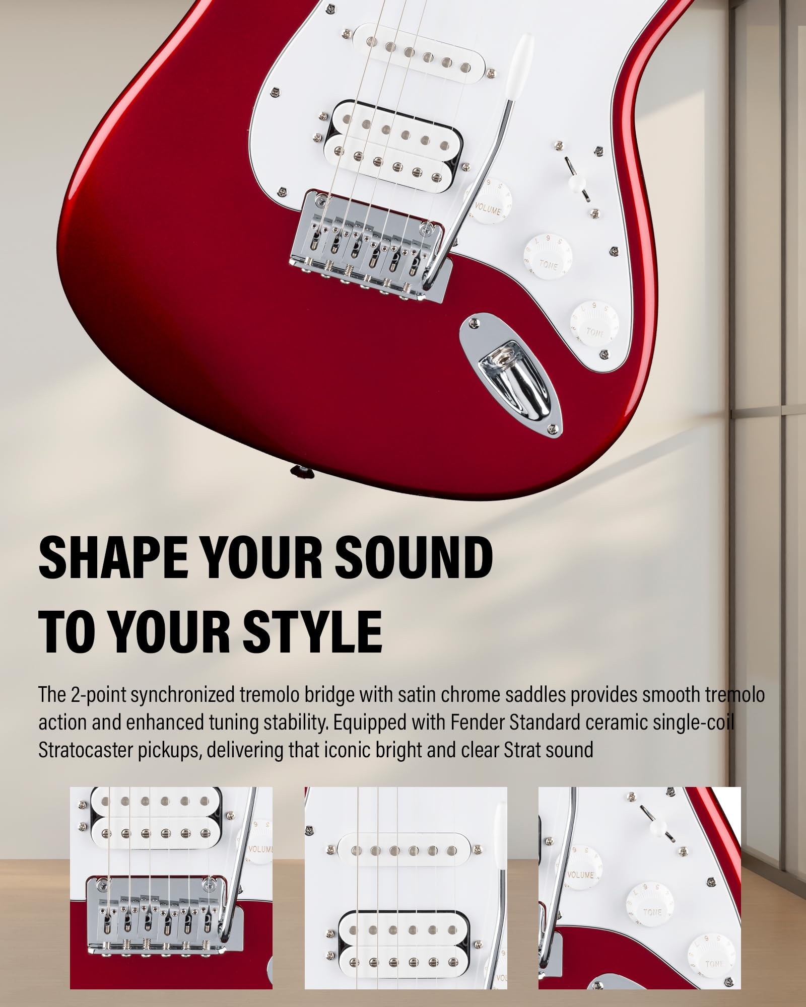 Fender Standard Stratocaster HSS - Candy Cola Bundle with Strap, Guitar Cleaning Kit and Austin Bazaar Instructional Video