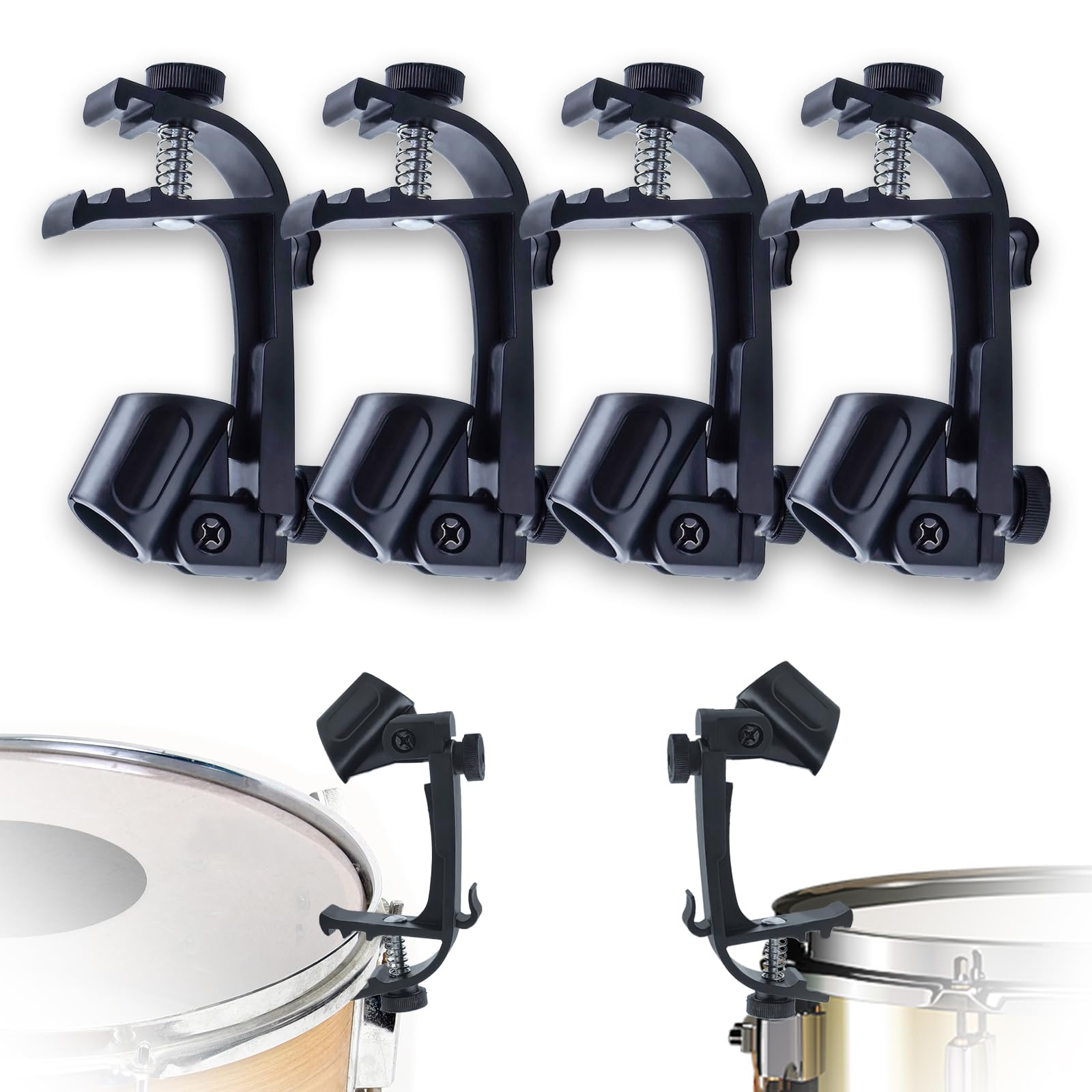 4 Pcs Drum Microphone Clip, Adjustable Drum Mic Clip with 180 Degrees Rotation Mic Holder, Shockproof Clips on Drum Mount for Pr
