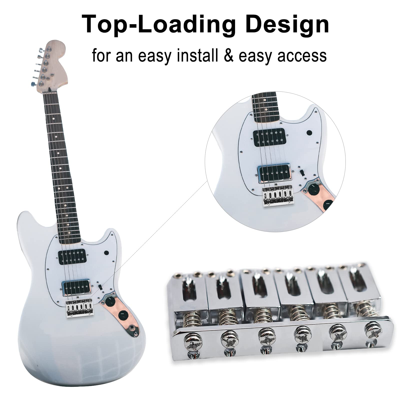 MAXCHEER 65MM Metal Fixed Hardtail Saddle Bridge Top Load Guitar Tailpiece For 6 string electric guitar or strat guitar (Chrome,