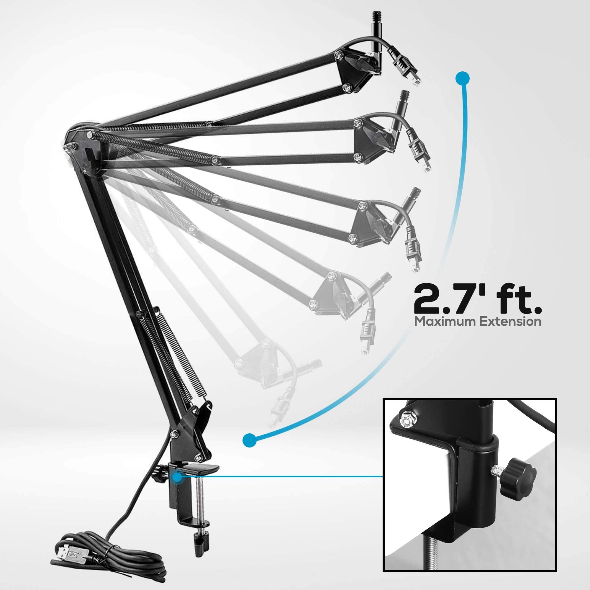PYLE-PRO USB Suspension Boom Microphone Stand - Adjustable Compact USB Microphone Arm Stand, Durable Steel for Radio Broadcastin