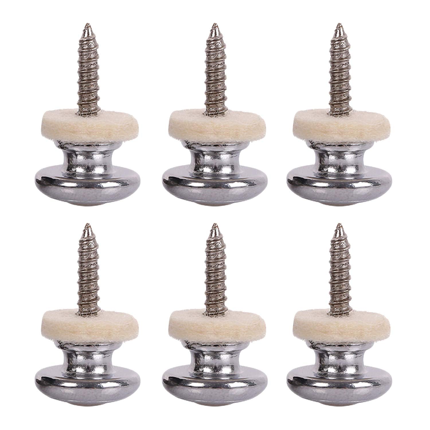 Kasteco 6 Pieces Mushrooms Head Guitar Strap Buttons Strap Locks Chrome (Silver)