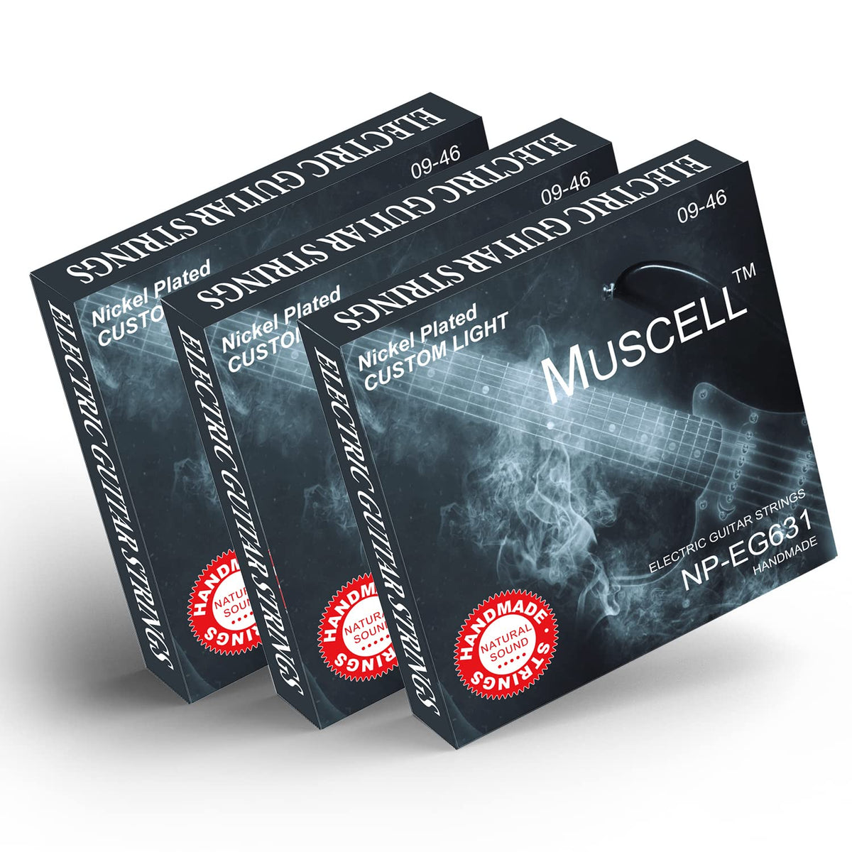 Muscell Electric Guitar Strings Handmade Nickel Plated Hex Steel Colorful Ball End-3 Packs-6 String-Custom Light 09-46