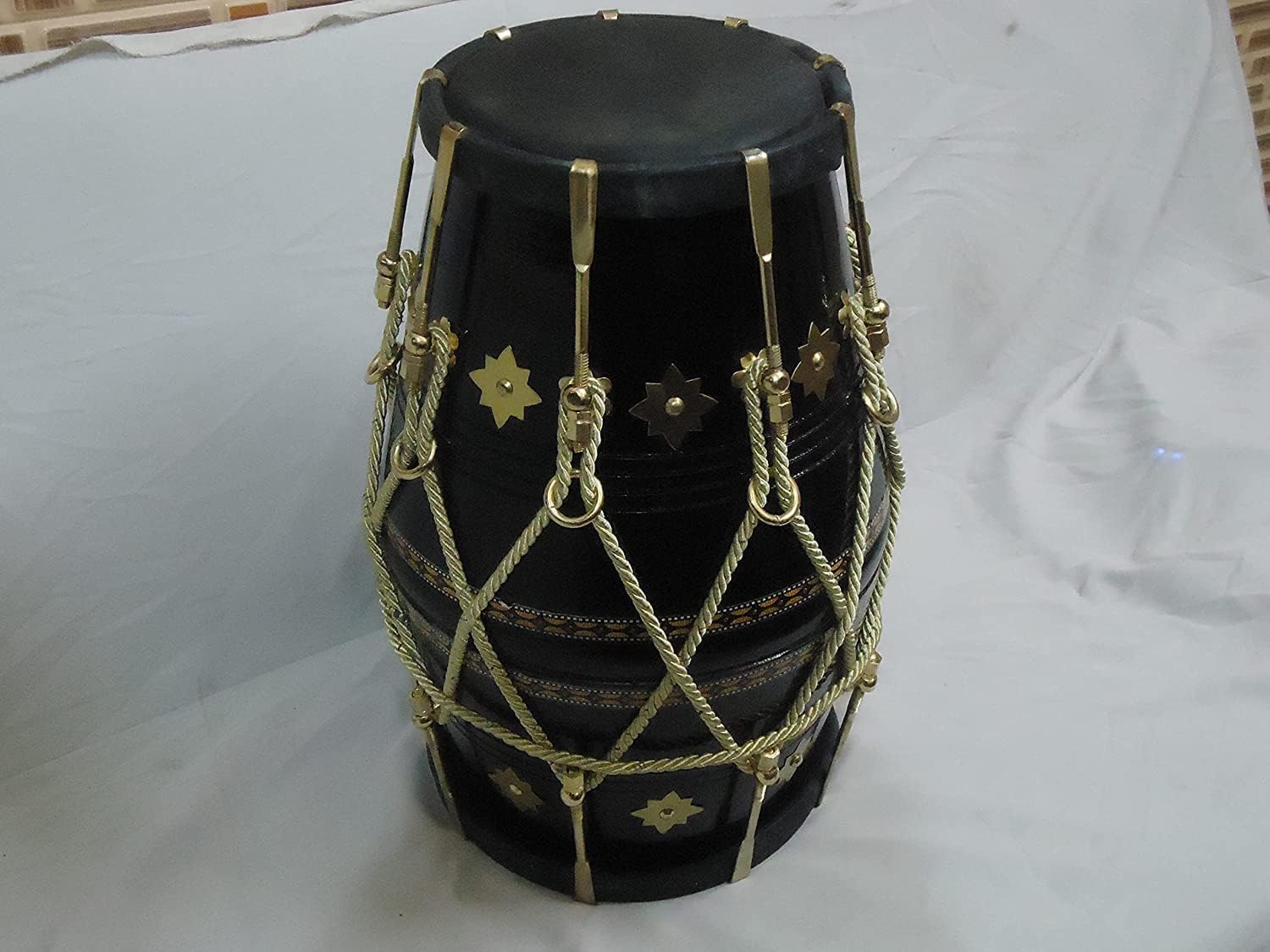 Stock Mania Most Popular Spl. Professional Quality Black And Golden Dholak Drum~Hand Made Indian~Shesham Wood & Special Black Sk