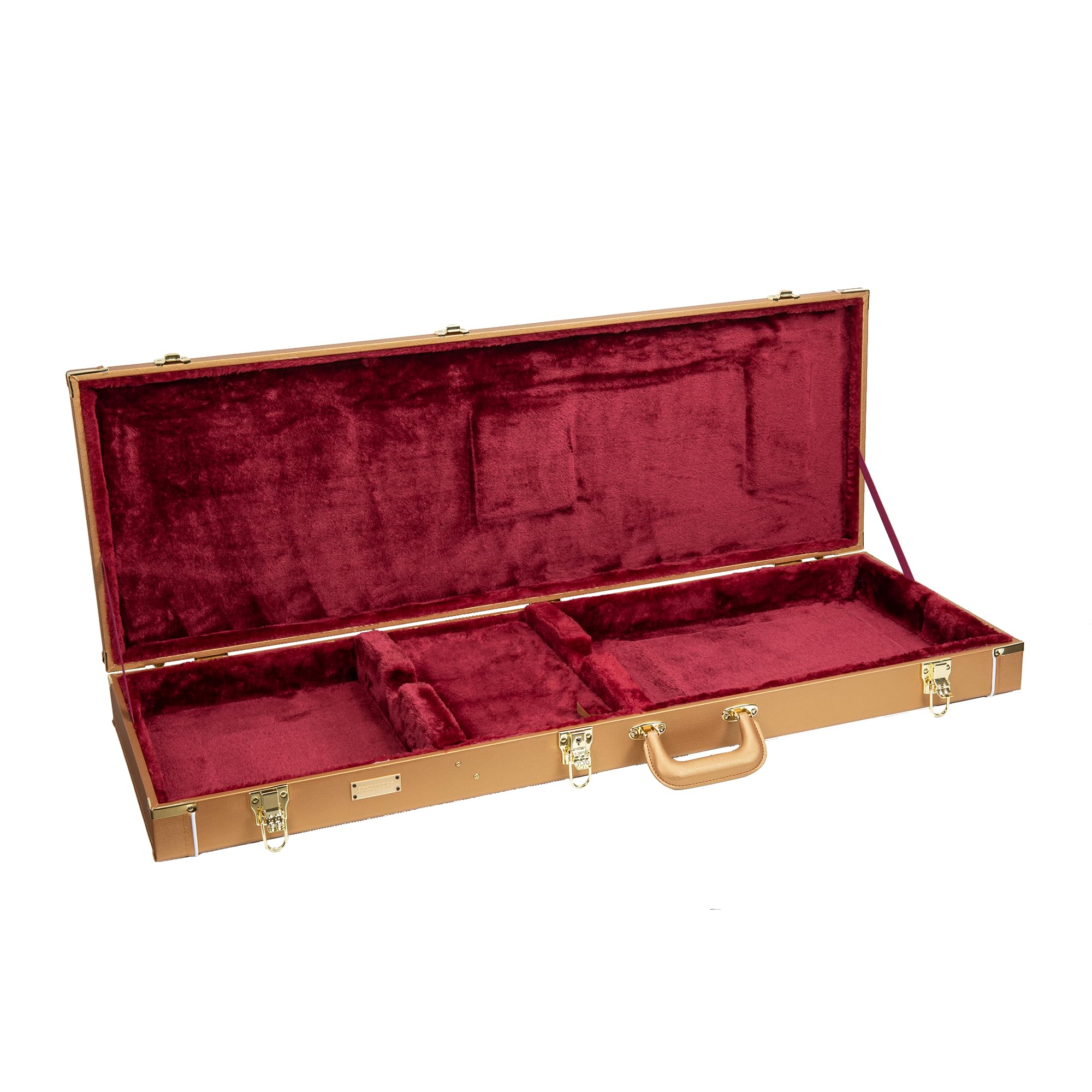 Crossrock Rectangular Wooden Electric Guitar Case for Jazzmaster & Jaguar | Luxury Gold Faux Leather, Burgundy Velvet Interior,