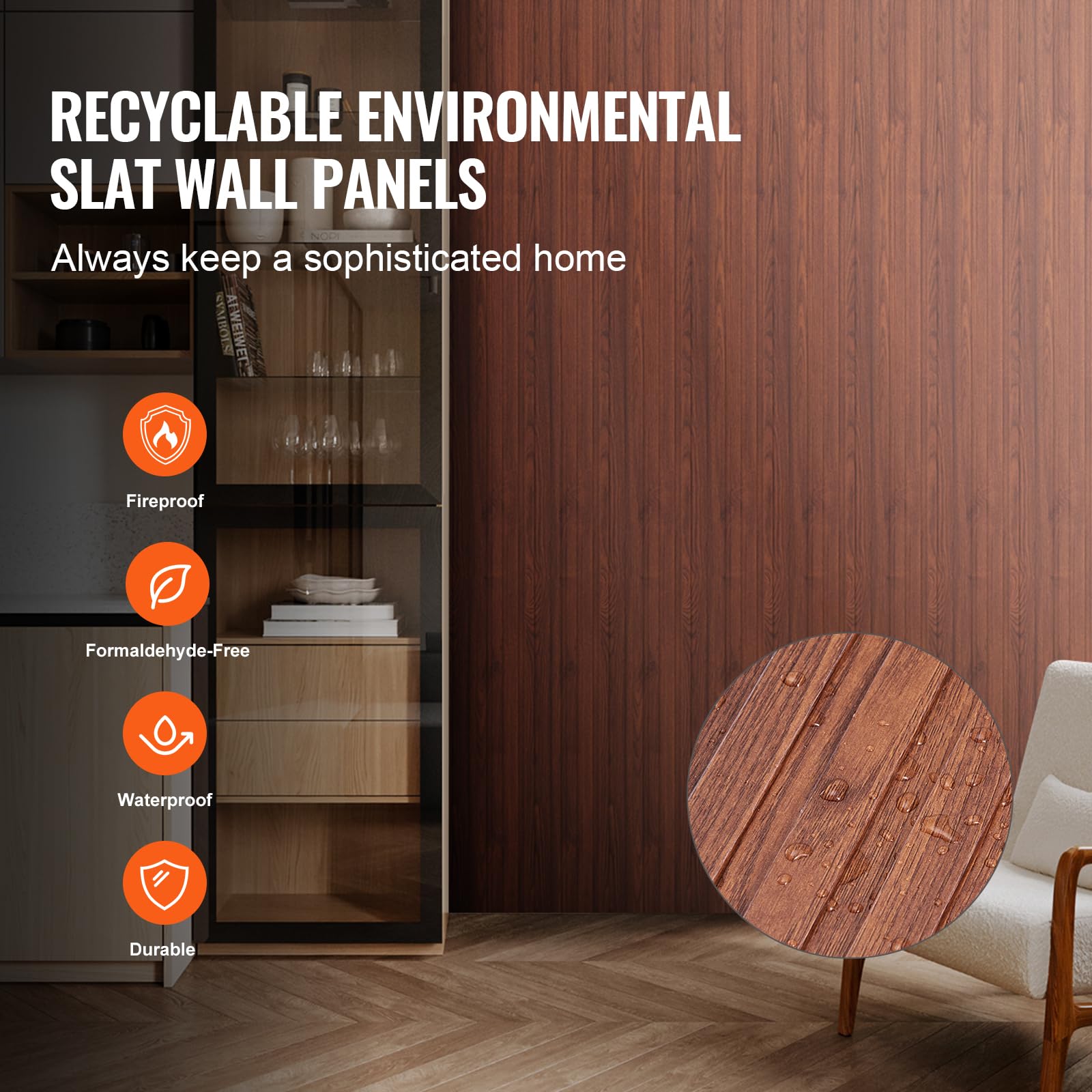 VEVOR Wood Slat Acoustic Panels, 8 PCS 96 x 6 inch, WPC Accent Wooden Wall Panels for Modern Interior, Faux Wood Wall Board for