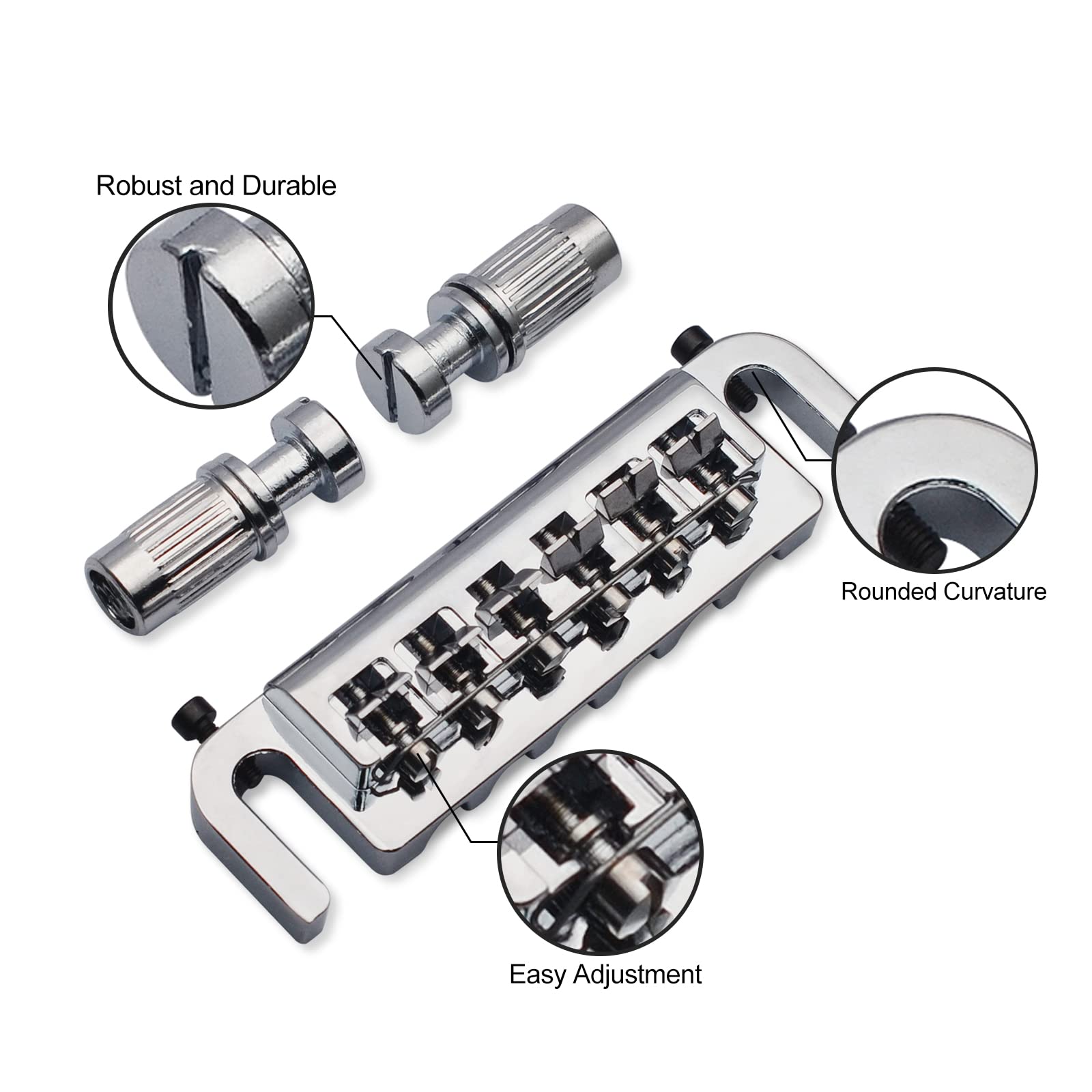 SAPHUE Wraparound Bridge Tailpiece Intonatable Combo Bridge Tailpiece for Solid-body Electric Guitar (Chrome)