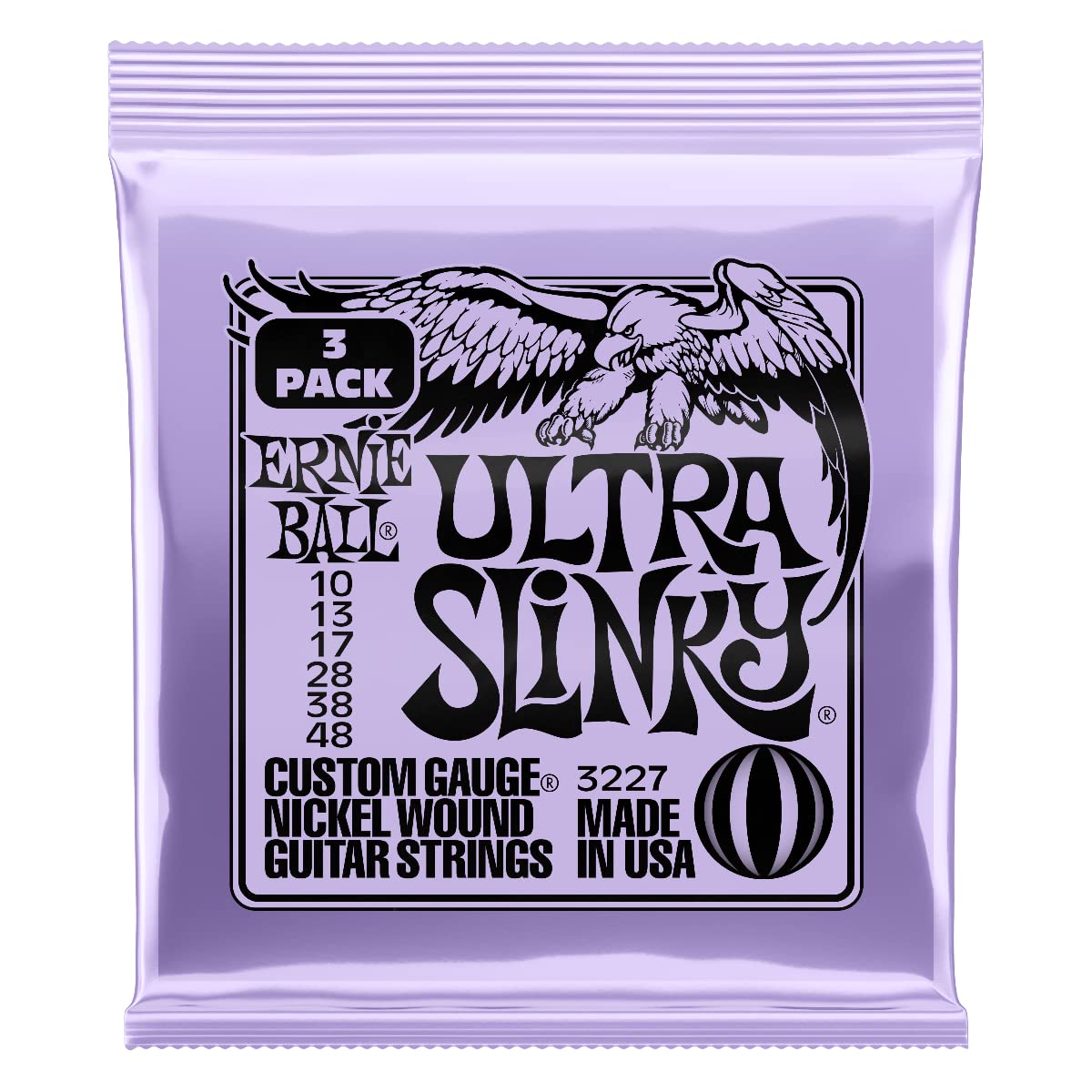 Ernie Ball Ultra Slinky Nickel Wound Electric Guitar Strings 3-Pack, 10-48 Gauge (P03227)