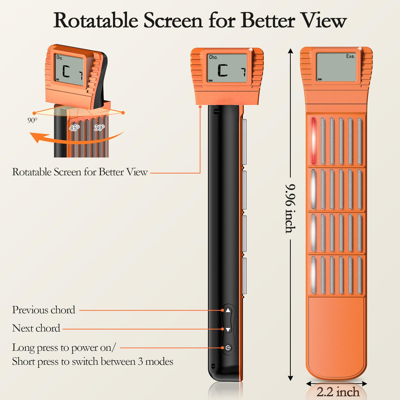 Ueteto Smart Pocket Guitar, Mini Chord Trainer with Rotatable Screen and Lighting Feedback, Three Modes for Guitar Beginners, Tr