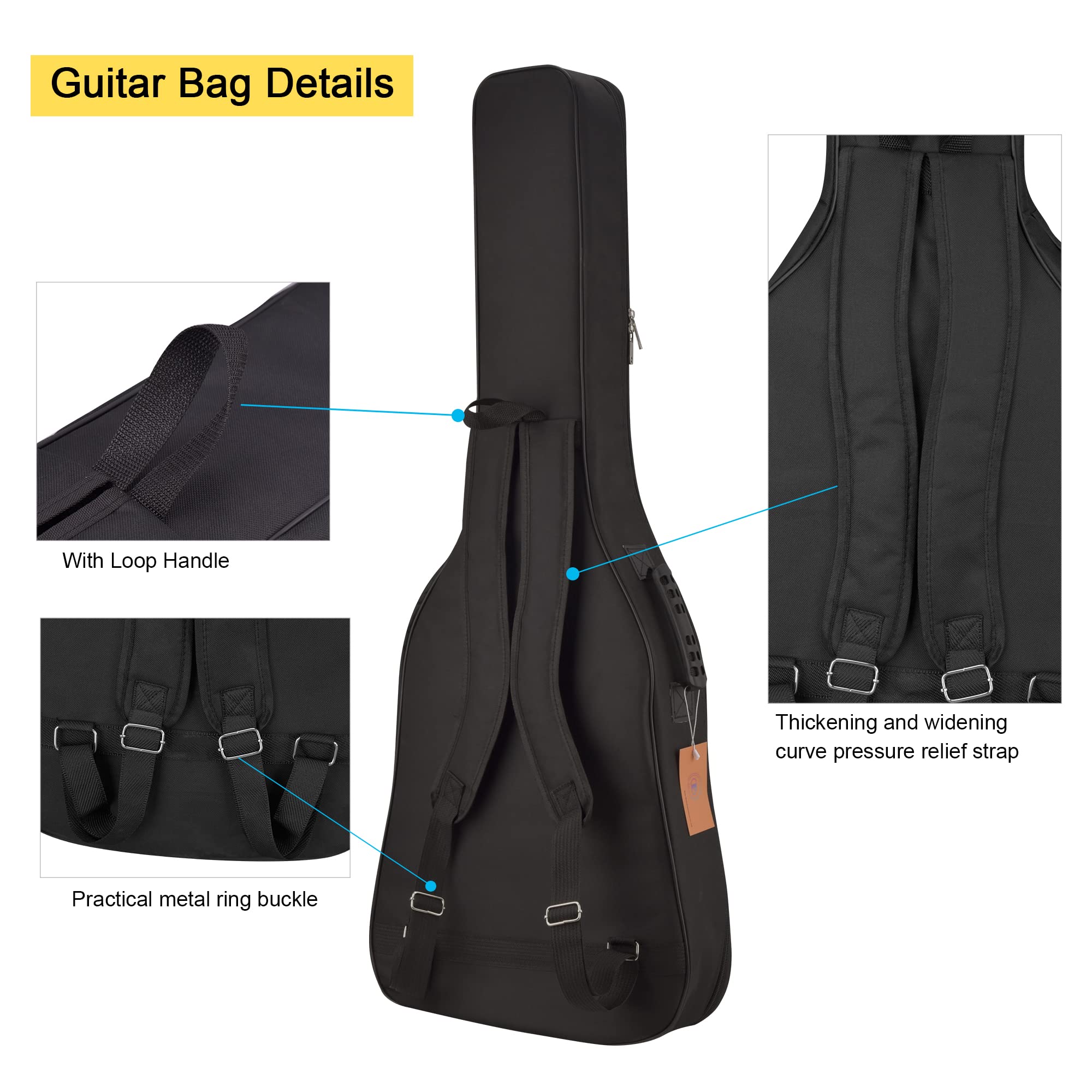 diboer Guitar Bag 39 Inch Acoustic Guitar Gig Bag Soft Case 0.35 Inch Thick Padding Classical Guitar Backpack Larger Pocket with