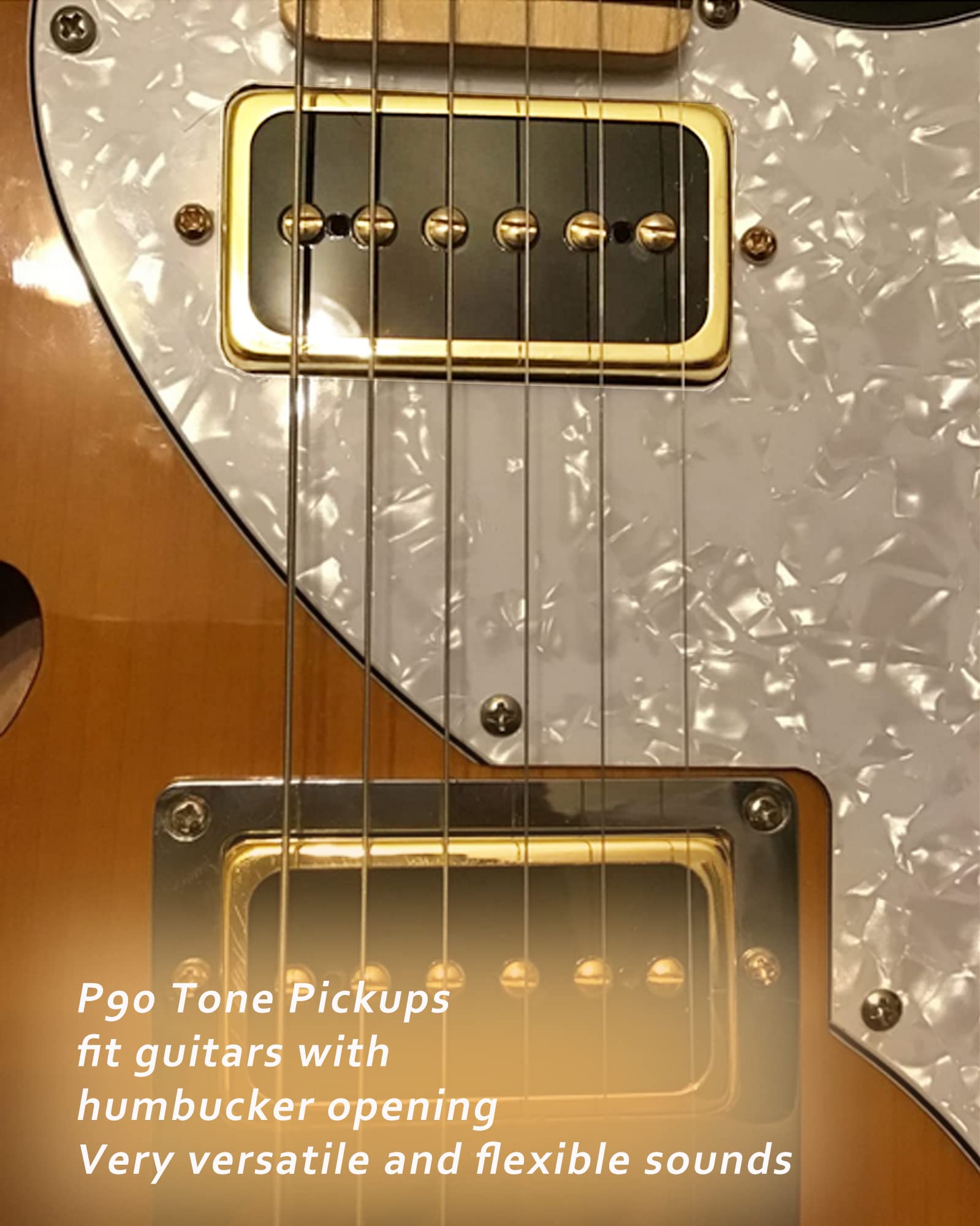 LAMSAM P90 Tone Pickups Set, Humbucker-sized Single Coil Neck Pick-up and Bridge Pick Up Loaded Rubber Magnets, as Replacement P