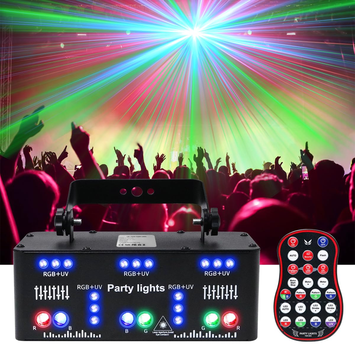 AMKI Party Lights, 21 Lens DJ Lights with Strobe Effect,Disco Light Indoor with RGB UV Laser Light Support Sound Control DMX5 (2