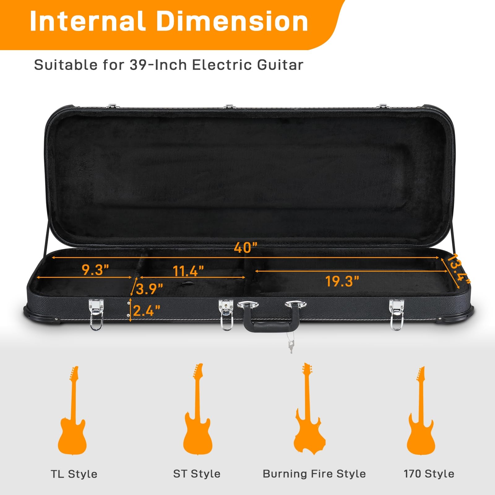 Ktaxon Electric Guitar Hard Case, Rectangle Wooden Standard 39-Inch Electric Guitars Hard-Shell Protective Carrying Case for KST