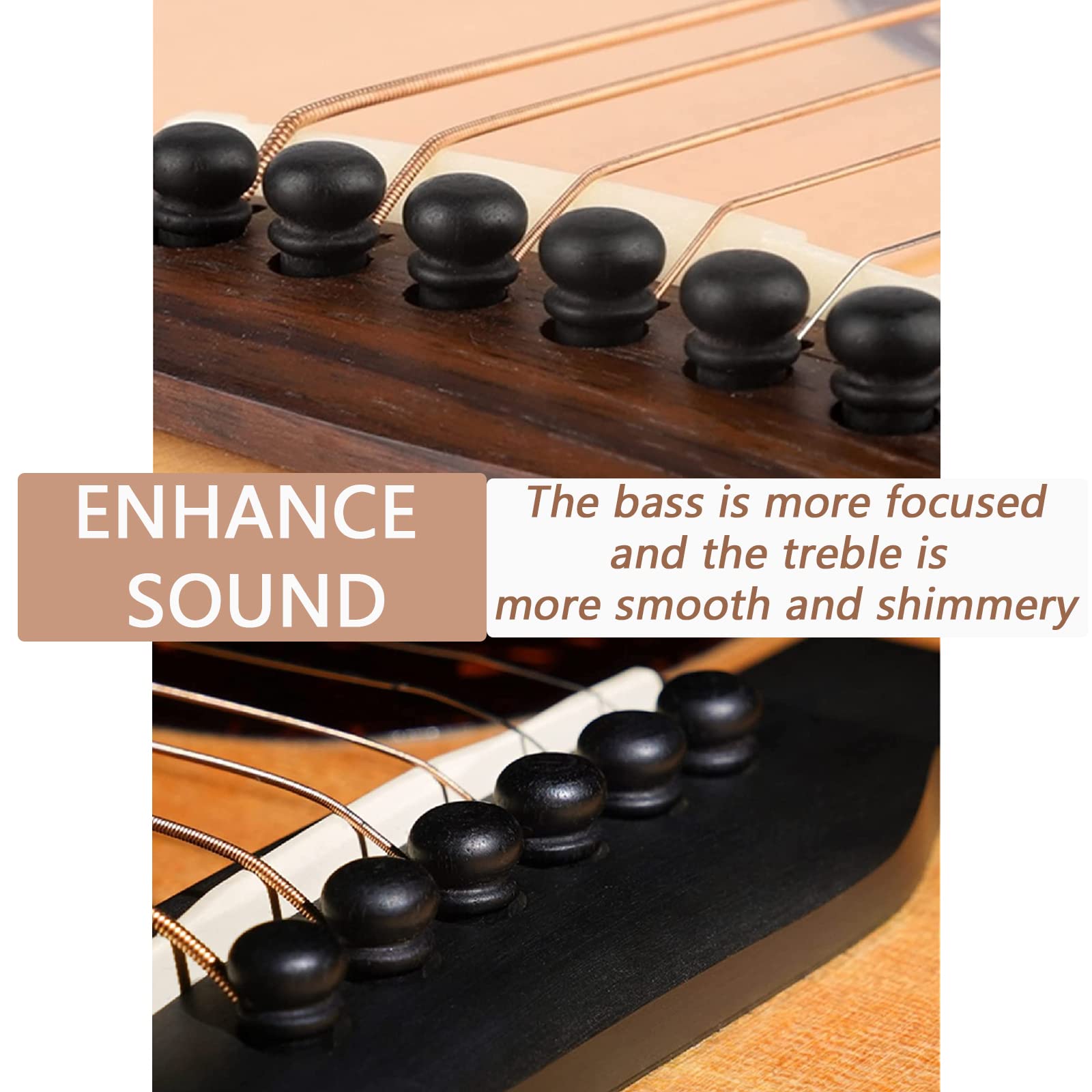 Cheerock 6pcs Acoustic Guitar Bridge Pins, Ebony Wood Acoustic Guitar String Pins with Guitar Pin Puller, Bridge Pins Replacemen