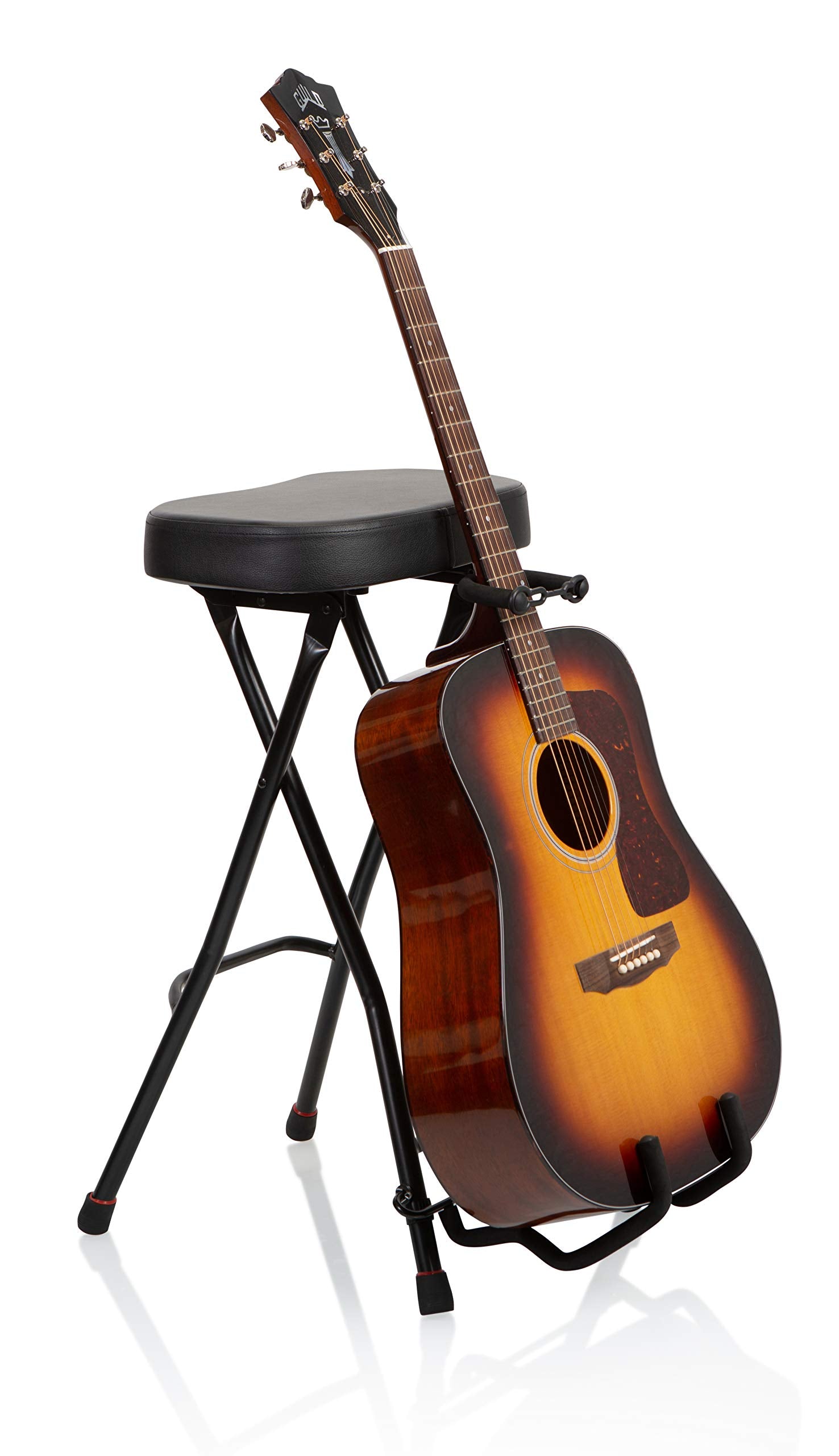 Gator Frameworks Foldable Guitar Stool with Padded Seat and Rear Mounted Guitar Hanger; (GFW-GTRSTOOL)