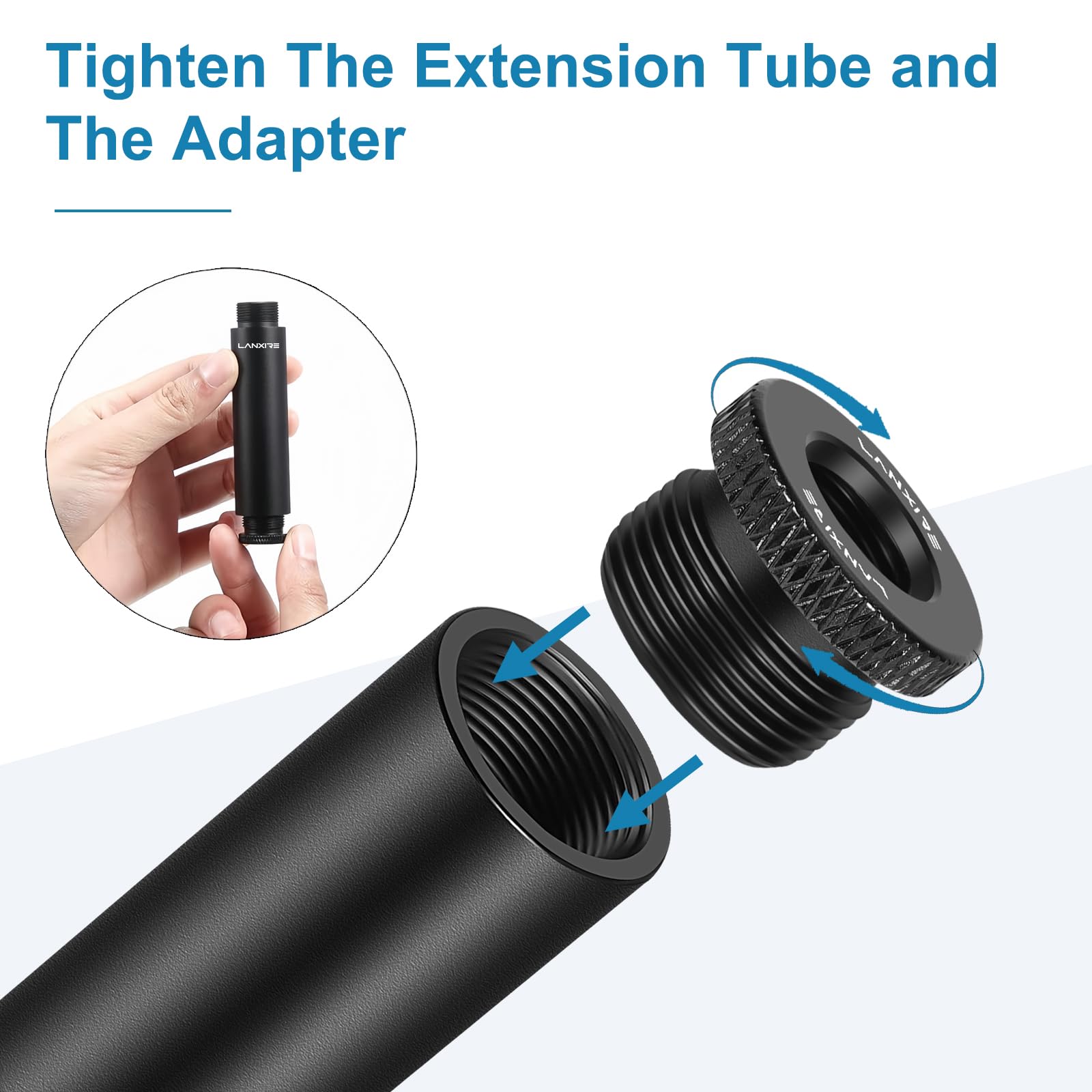 Lanxire Mic Stand Extension Tube, 4 Pcs 5/8'' Female to 5/8'' Male Microphone Extension Pipe with with 2 Pcs 3/8'' to 5/8'' Meta