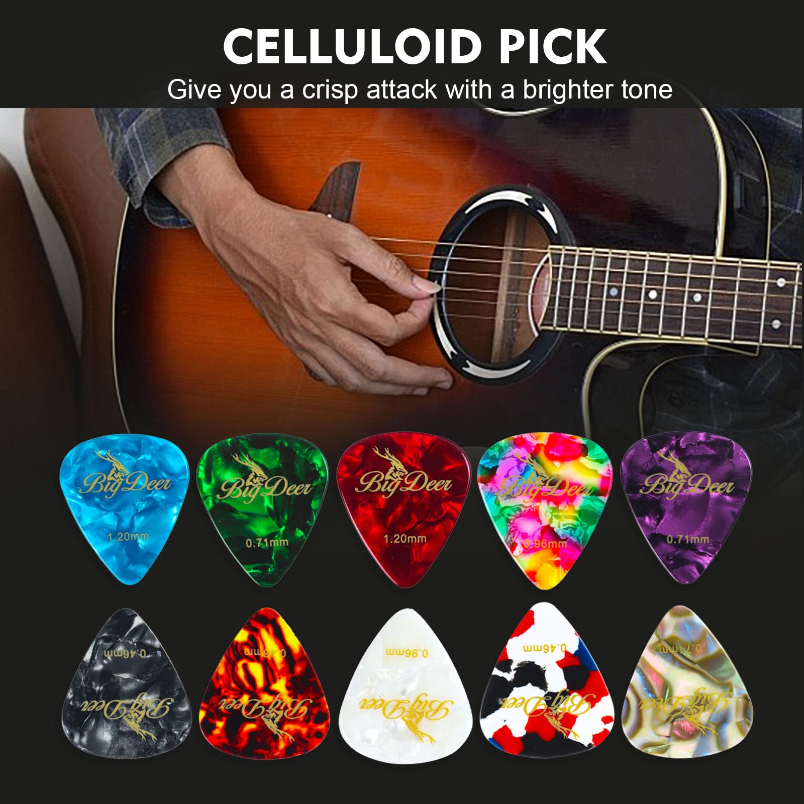 BigDeer 16 pack Celluloid Guitar Picks ,includes Thin,Medium, Heavy & Extra Heavy Picks Plectrums for Acoustic Guitar,Ukulele,Ba