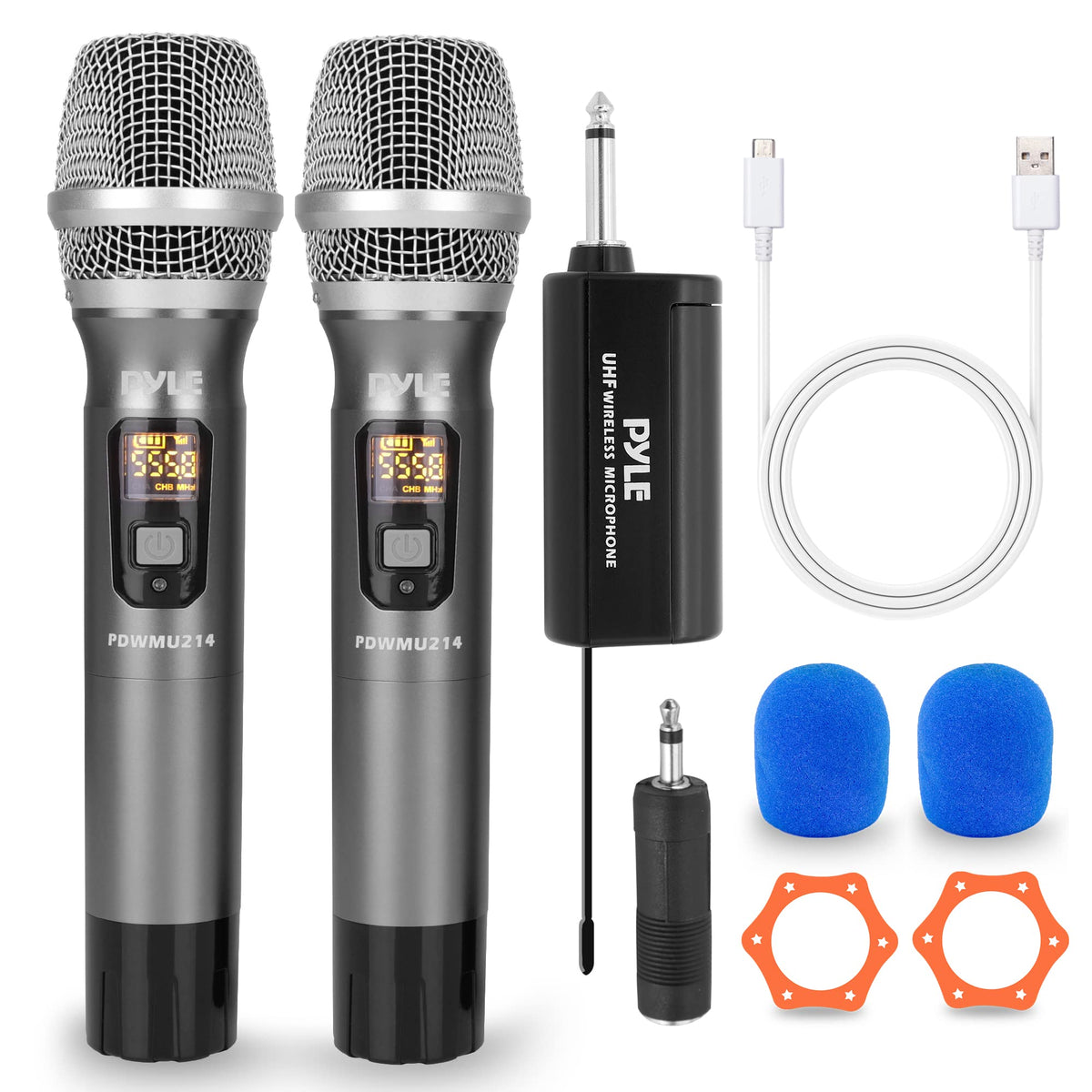 Pyle Uhf Wireless Microphone System Kit - Dual Professional Battery Operated Handheld Dynamic Unidirectional Cordless Microphone