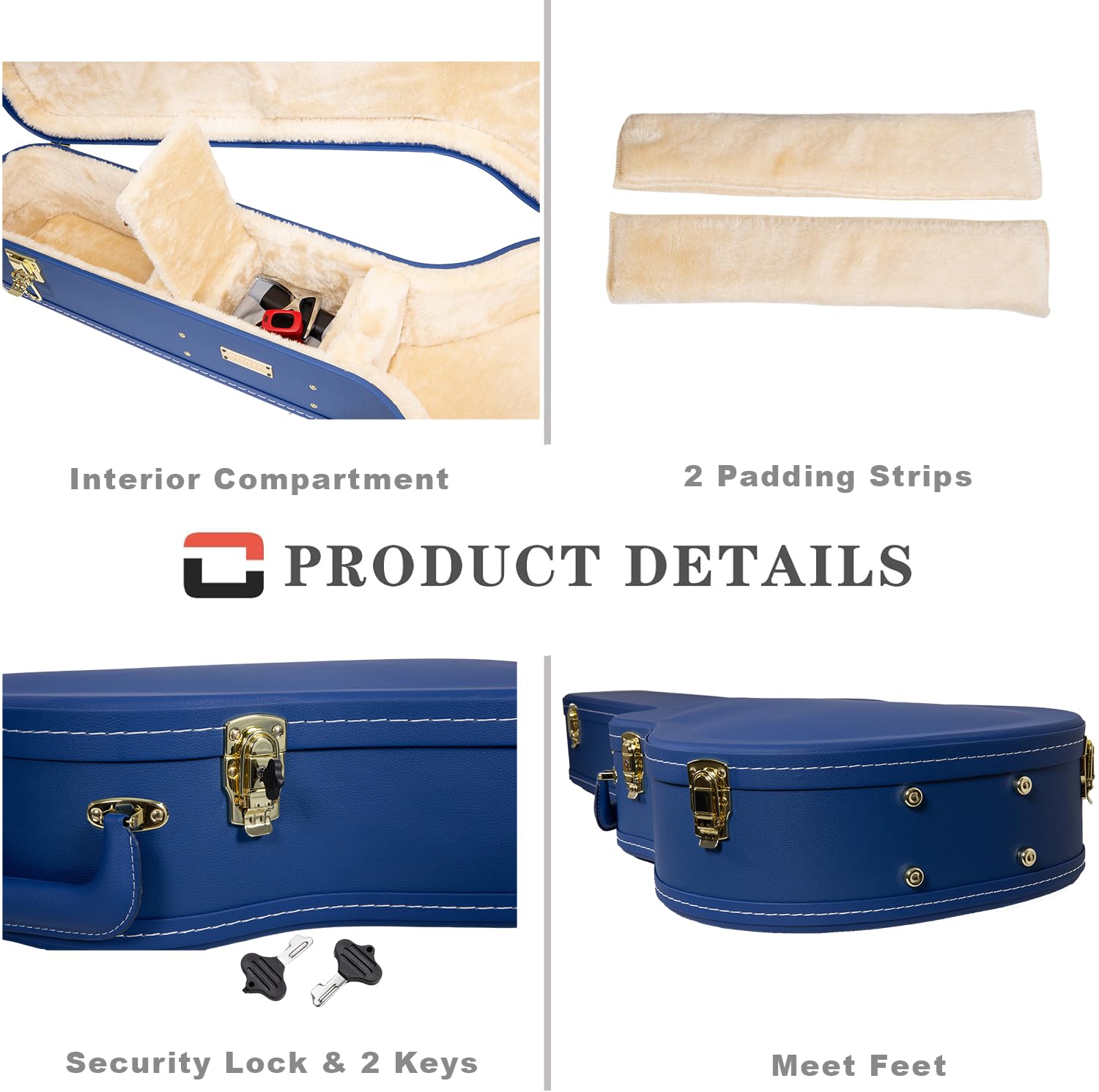 Crossrock Wooden Dreadnought Acoustic Guitar Case for Gibson J-45 / Martin D-Style | Vibrant Blue Faux Leather, Beige Plush Inte