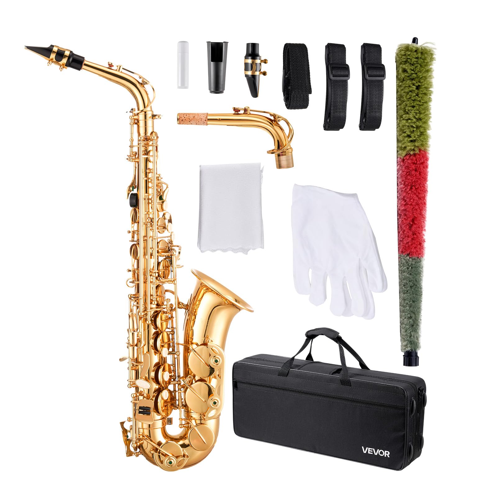 VEVOR Alto Saxophone, E Flat, Brass Saxophone Beginner Kit with Carrying Case, Mouthpiece, Straps, Cleaning Cloth Rod, Gloves, G
