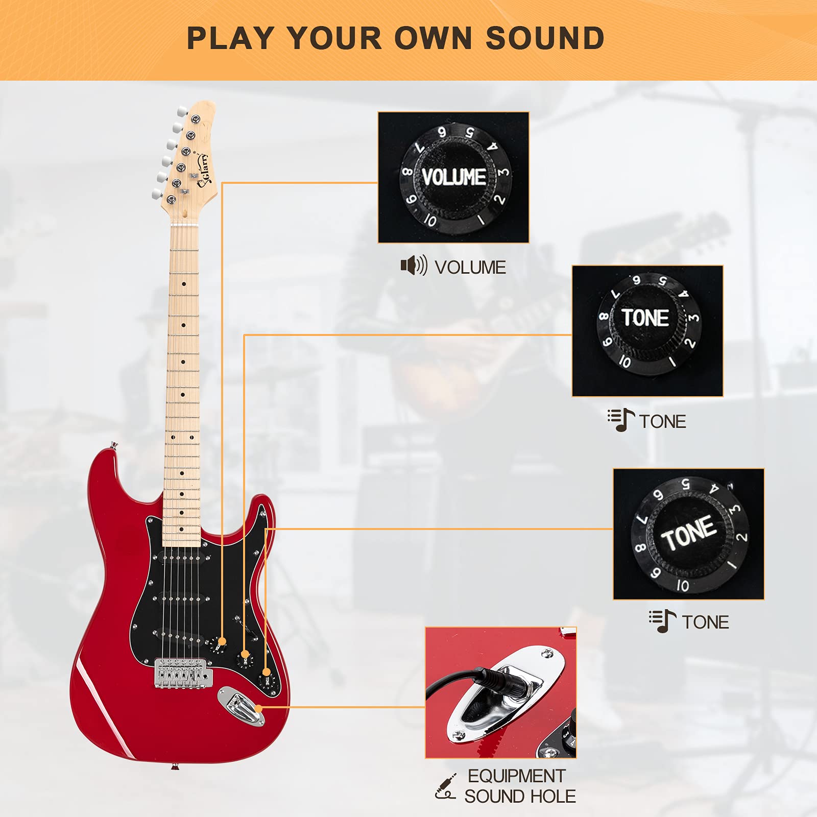 GLARRY 39'' Full Size Electric Guitar for Music Lover Beginner with 20W Amp and Accessories Pack Guitar Bag (Red)