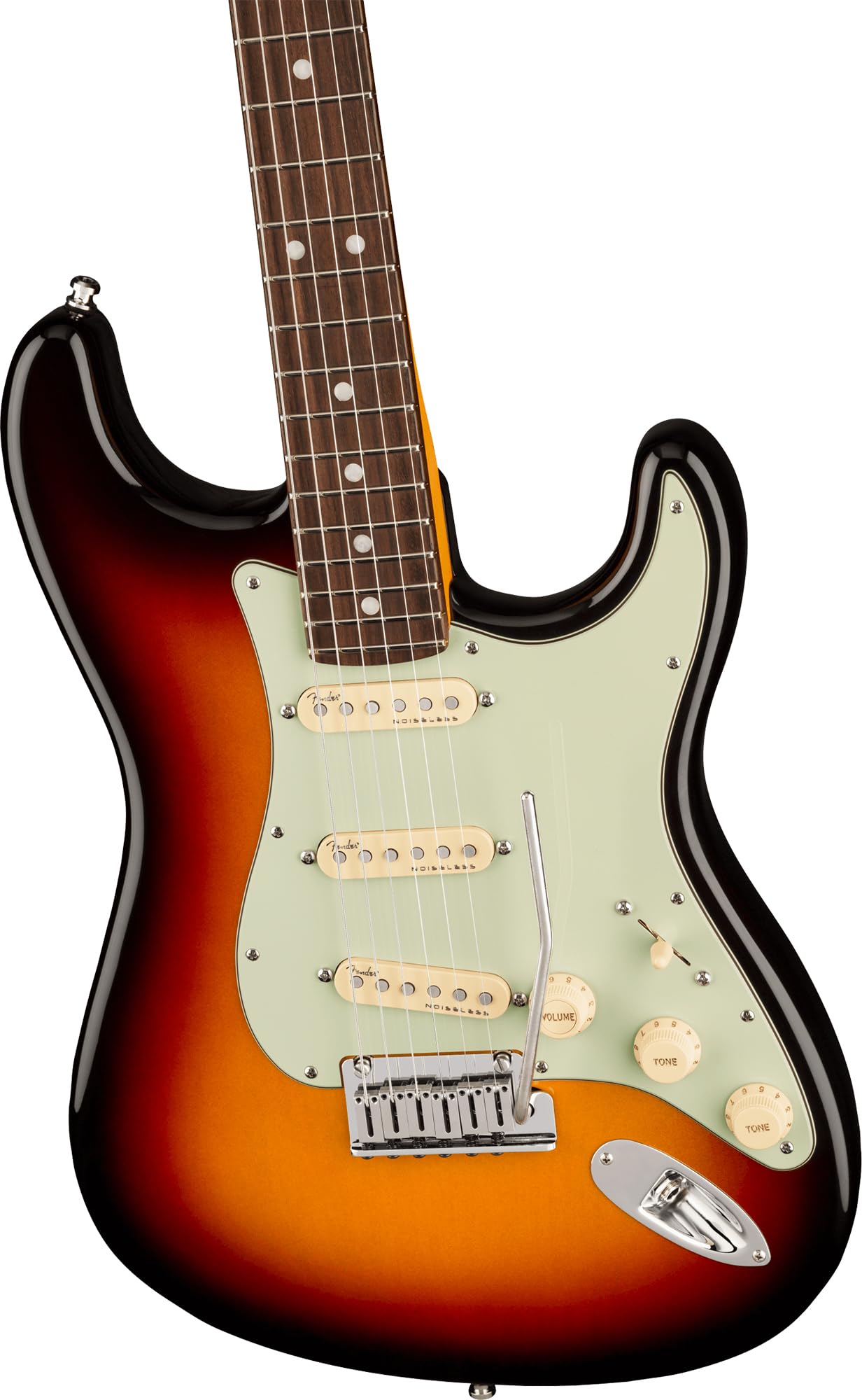 Fender American Ultra Stratocaster Rosewood Fingerboard - Ultraburst Bundle with Case, Hat, Strap, Cable, and Guitar Cleaning Ki