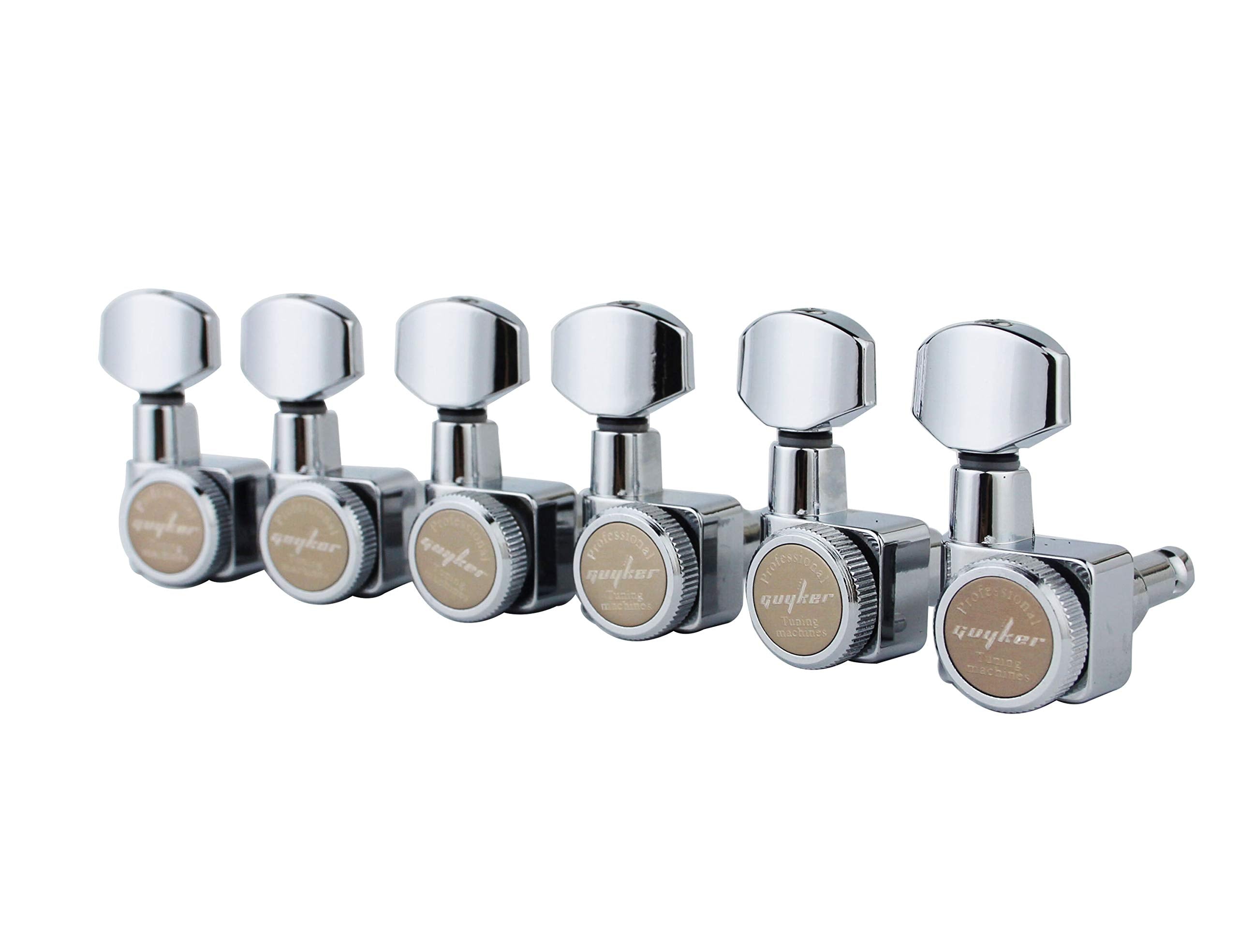 Guyker 6 In-line Guitar Locking Tuners - 1:18 Locking Tuning Key Pegs Tuners - Chrome