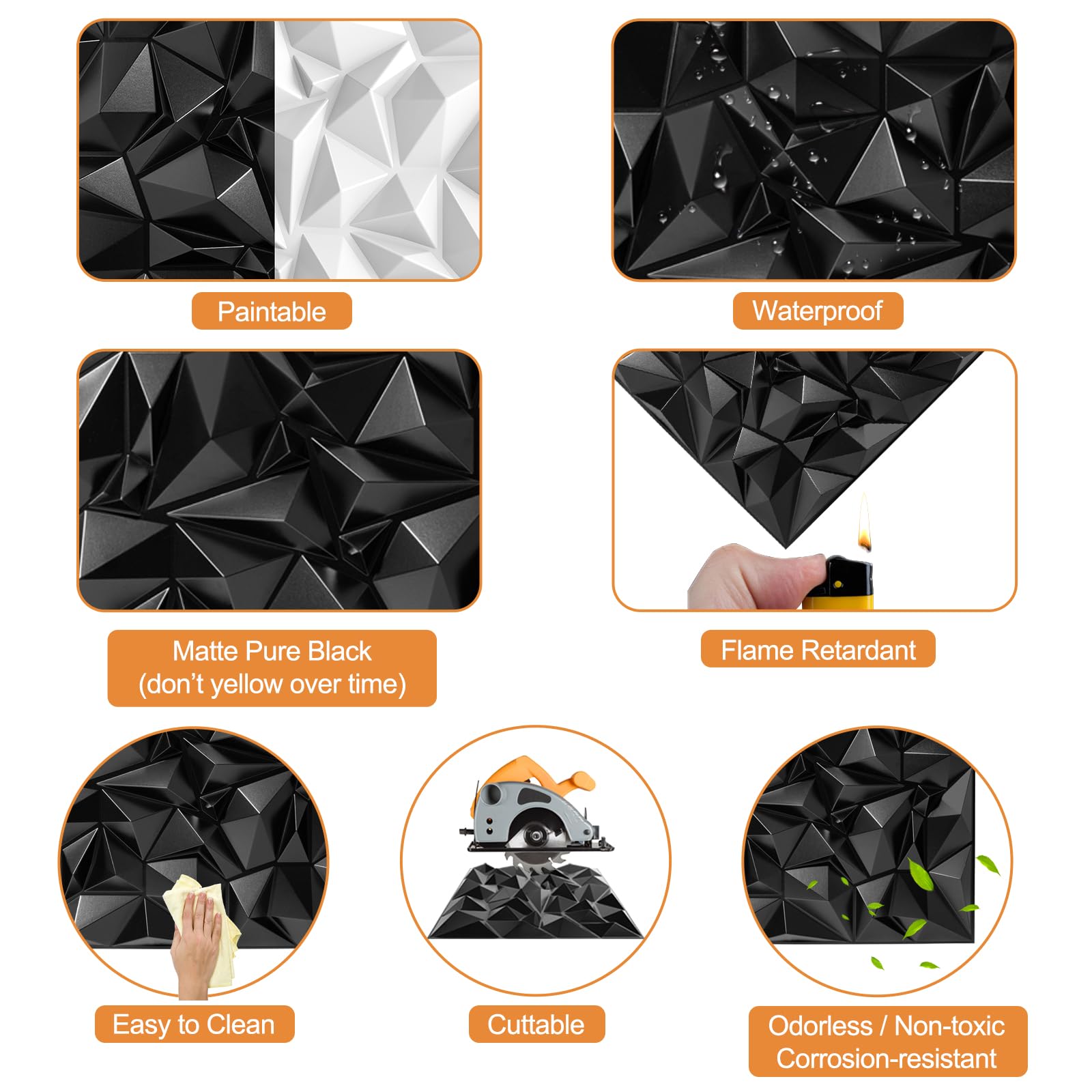 TroyStudio Acoustic Sound Diffuser Panels, 19.7 X 19.7 X 1 inches 12 Pcs Black PVC Plastic 3D Wall Panel, Recording Studio Acous