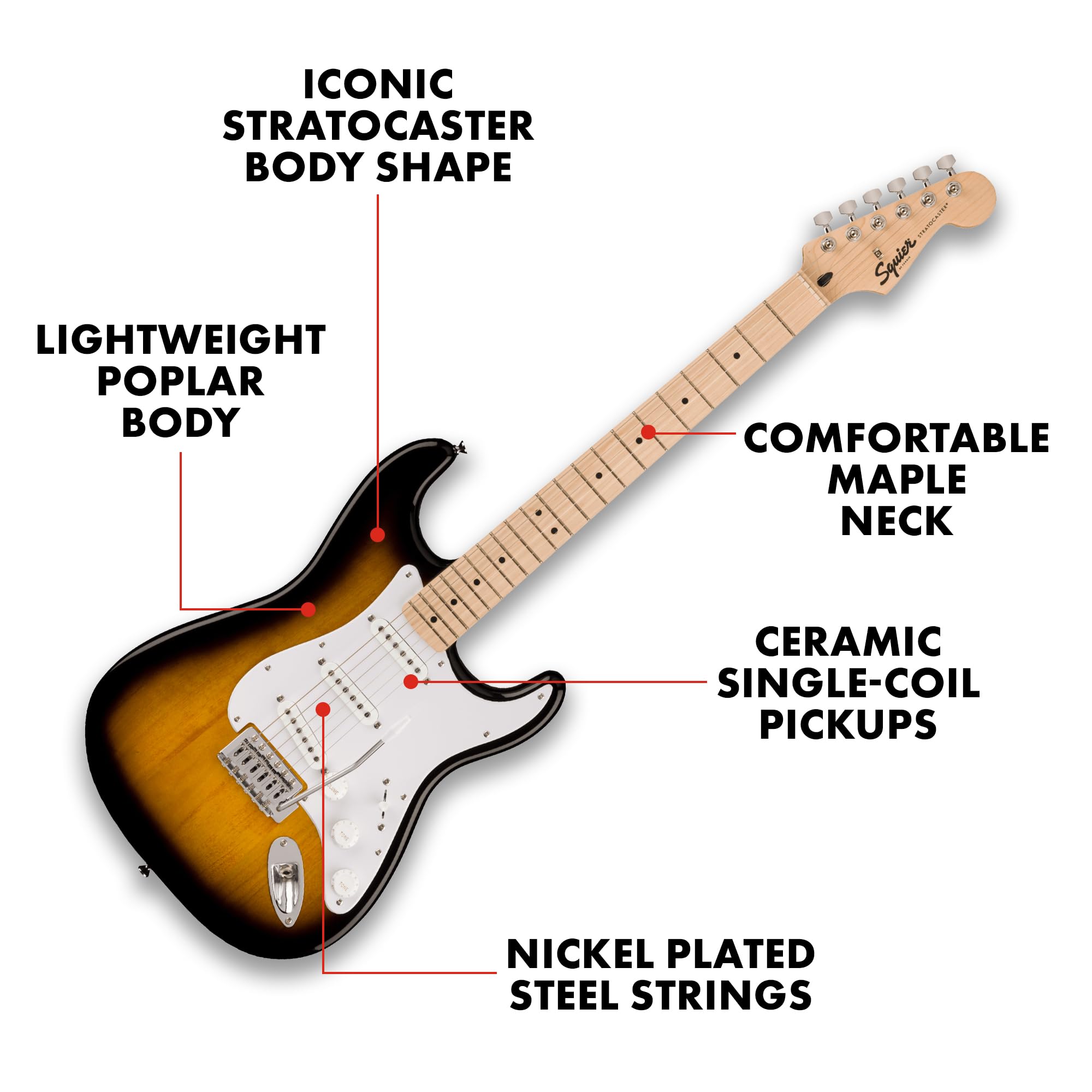 Squier Sonic Series Stratocaster Pack - 2-color Sunburst