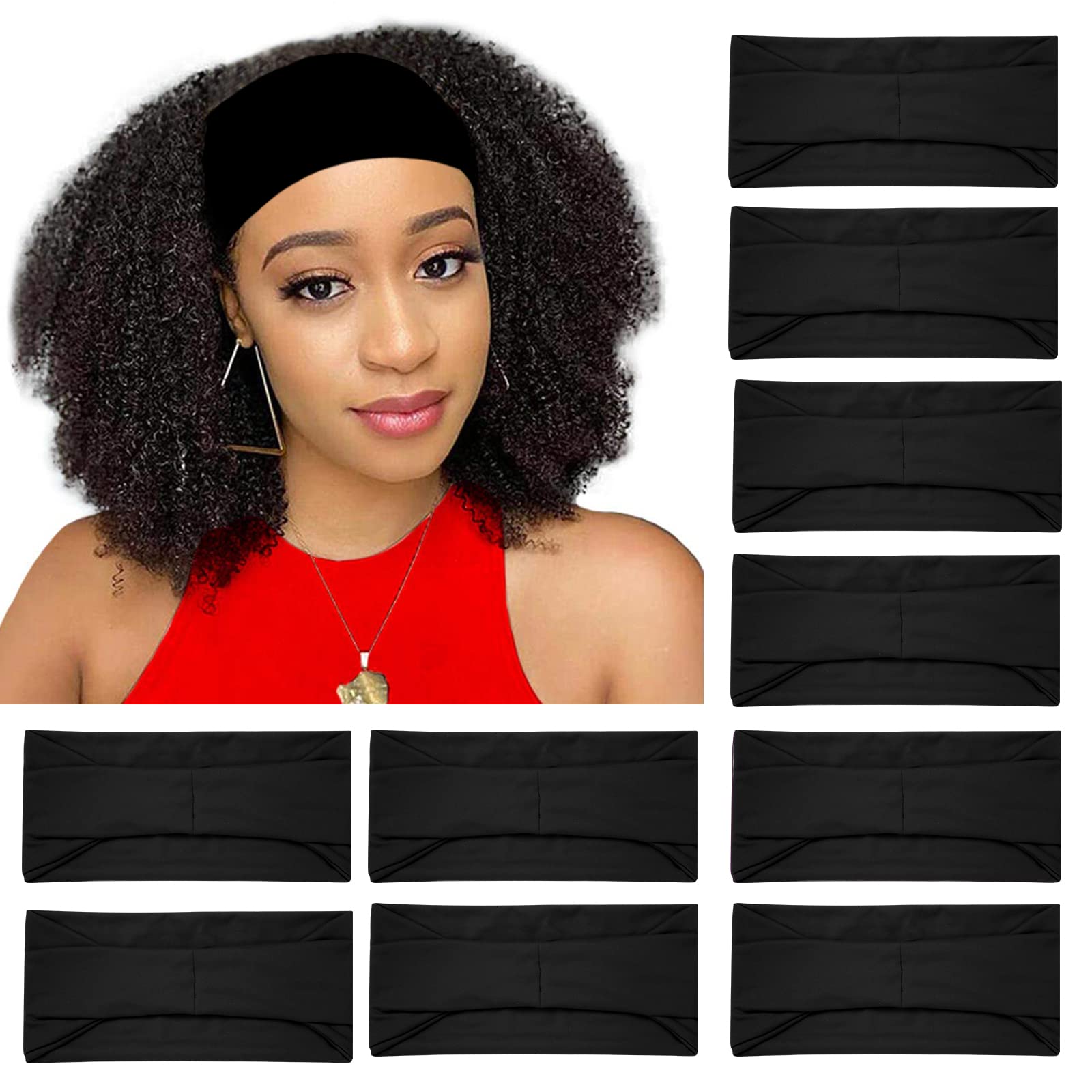 Ritoper Black Headbands For Women Girls, 10 Pack Yoga Workout Headbands Hair Bands For Womens Hair, Wide Elastic Thick Head Band