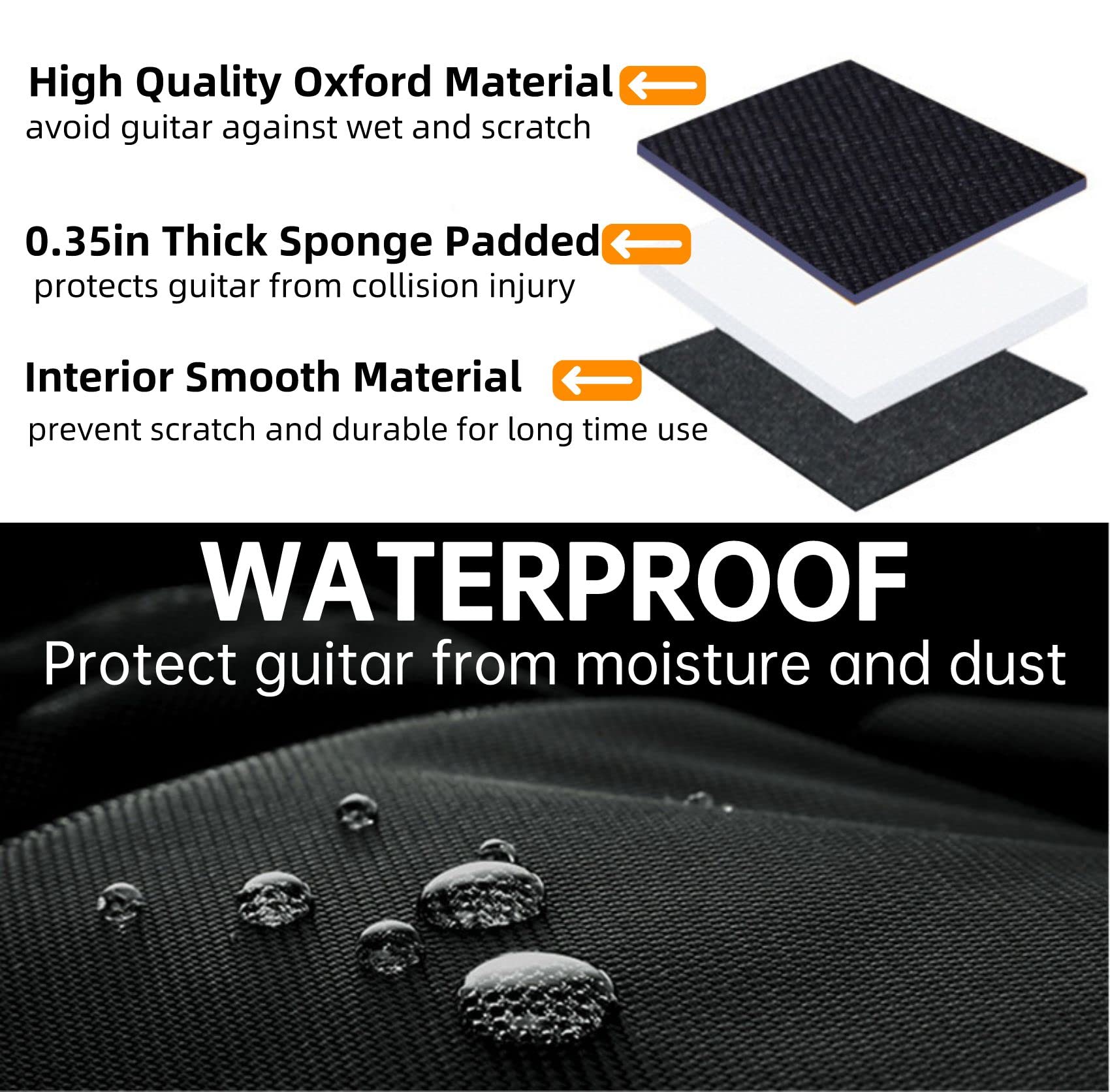 GIGKOUKI 40 41 Inch Acoustic Guitar Case Soft 0.35'' Padded Guitar Bag, Waterproof Guitar Gig Bag Classical with Back Hanger Loo