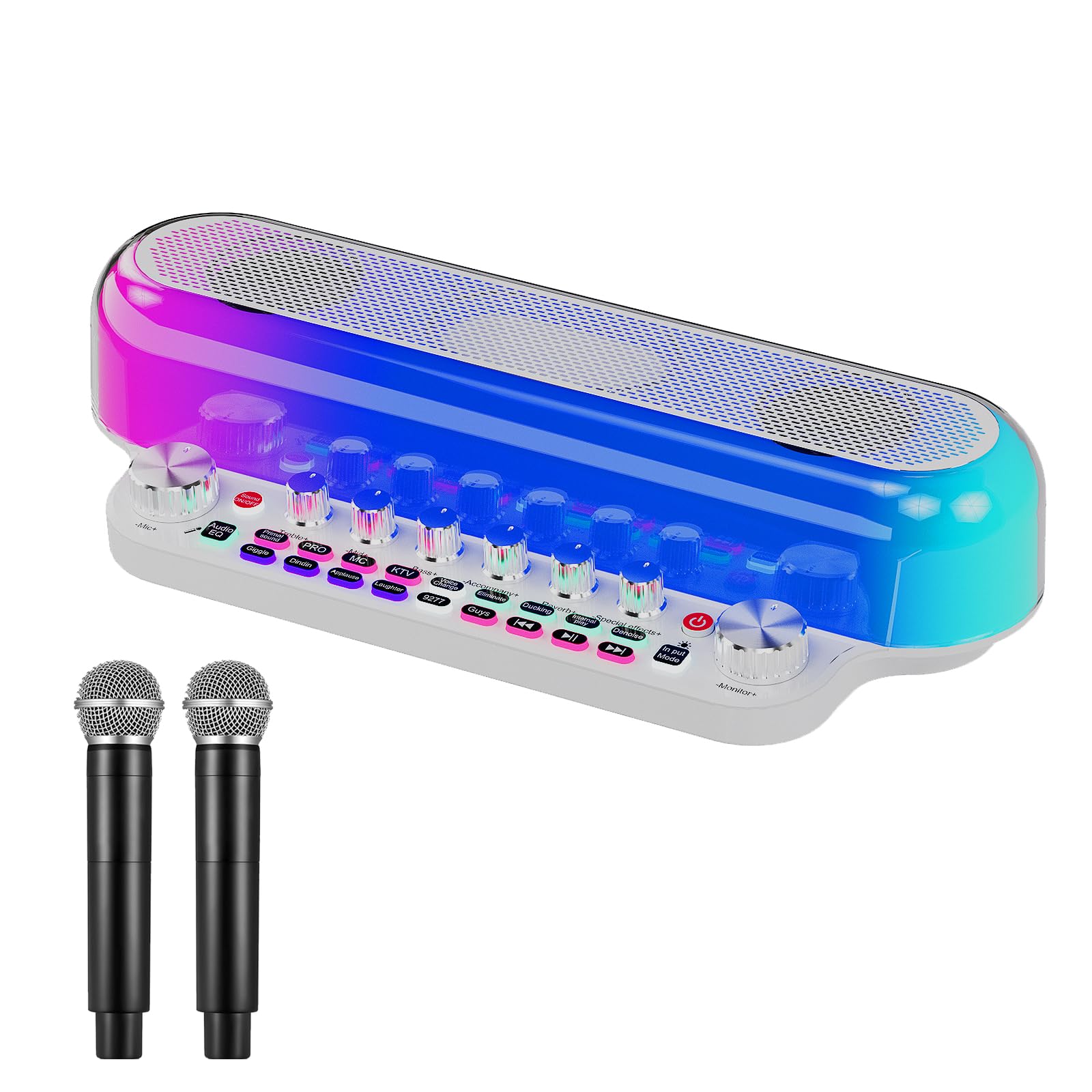 Arvitek Portable Live Sound Card With Speaker, Audio Bluetooth Karaoke Machine With 2 Wireless Microphones