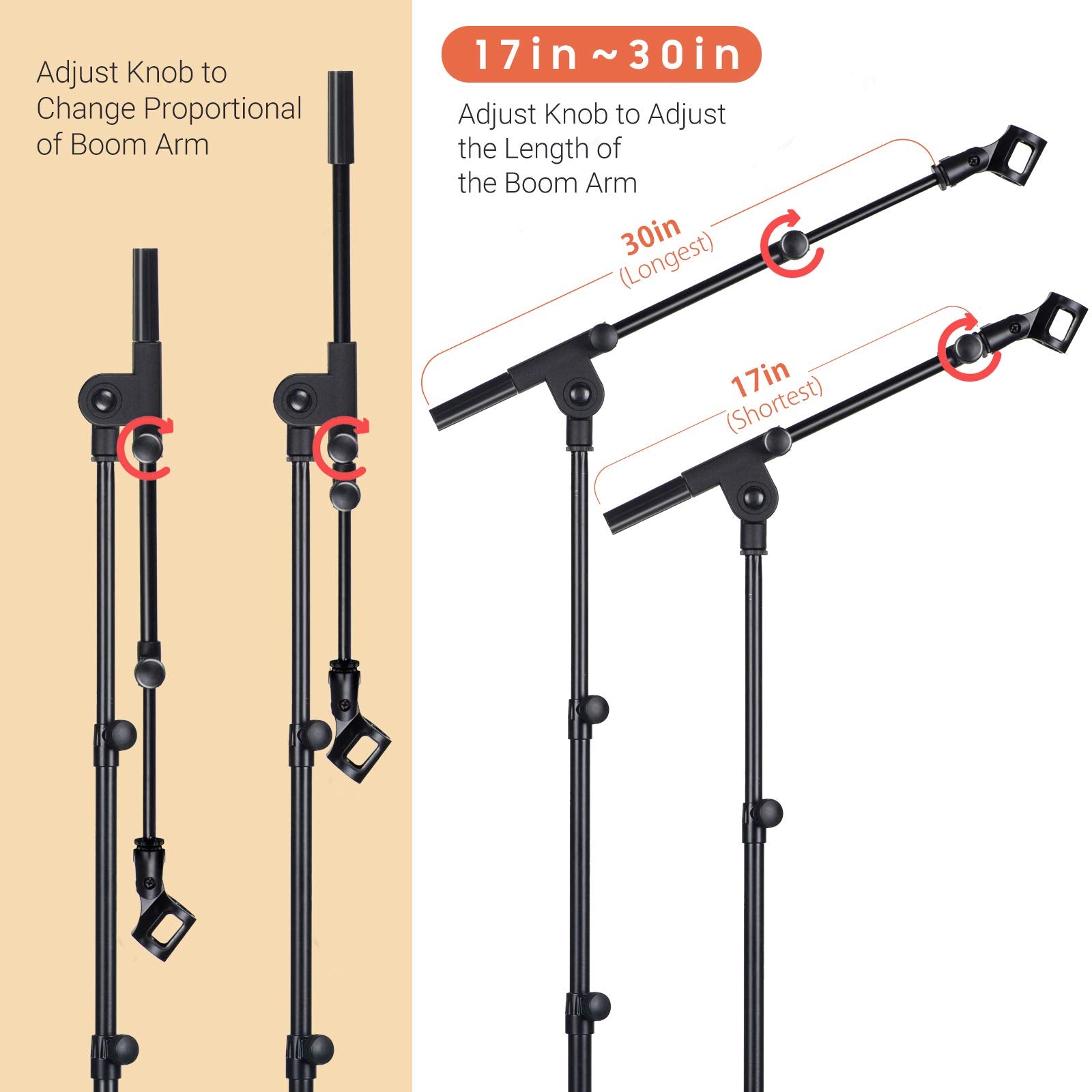 CAHAYA Tripod Microphone Stand Boom Arm Floor Mic Stand with Carrying Bag and 2 Mic Clips for Singing Performance Wedding Stage