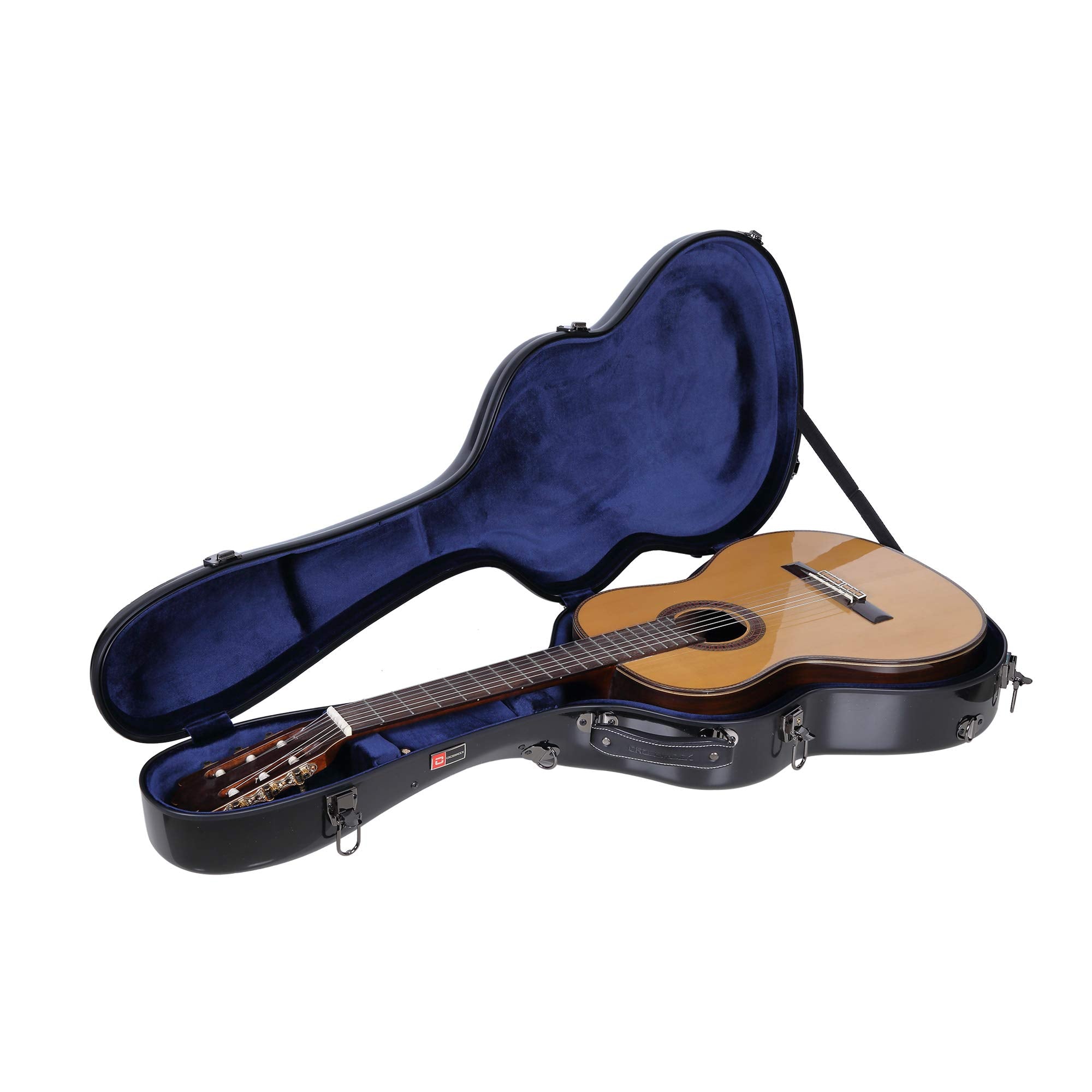 Crossrock Deluxe Fiberglass Classical Guitar Case, 4/4 Full Size, Black (CRF2020CBK)