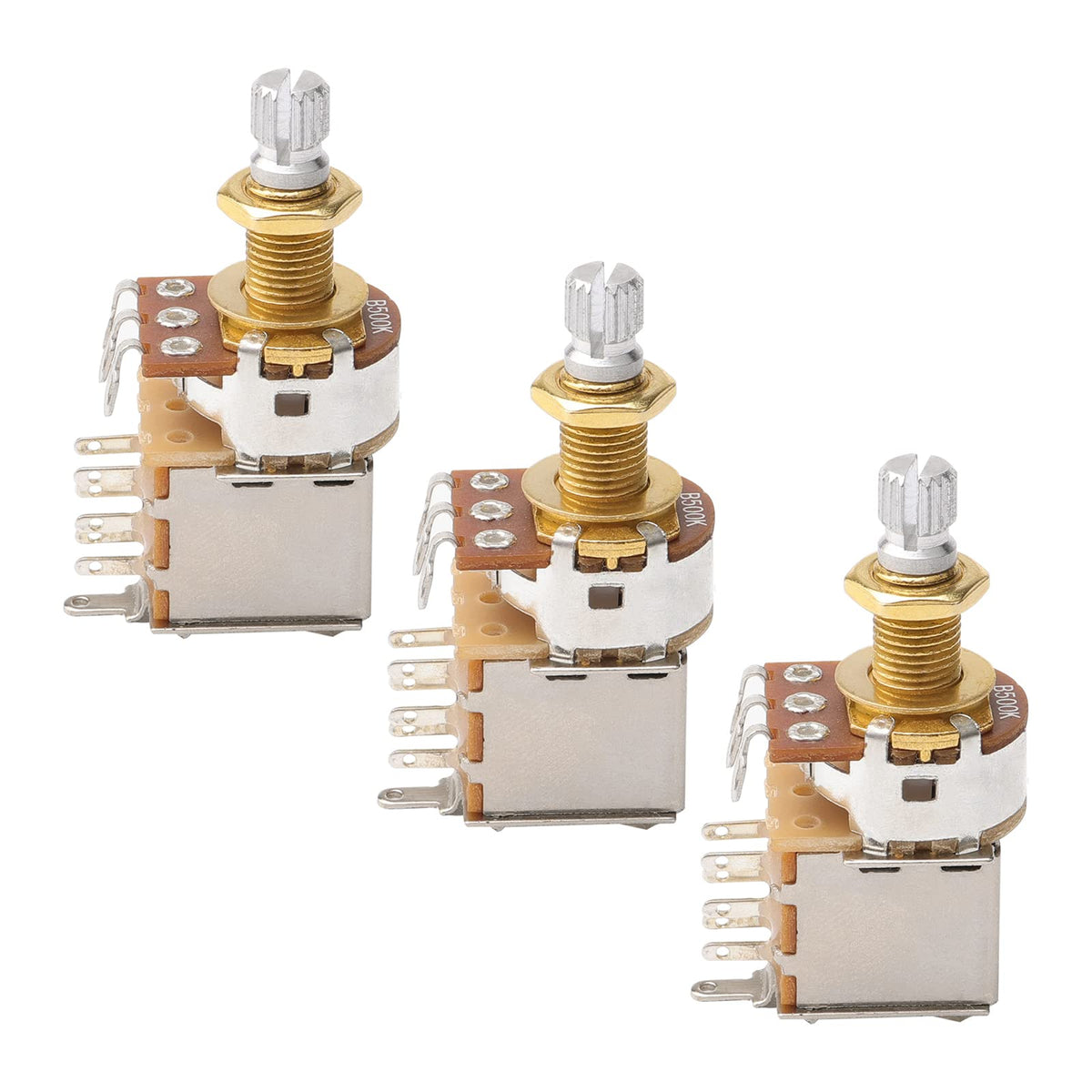 Gold Guitar Bass Push Pull Potentionmeter, B500K With Control Pot Potentiometer, Volume Tone Shaft Switch Pots (Pack Of 3)