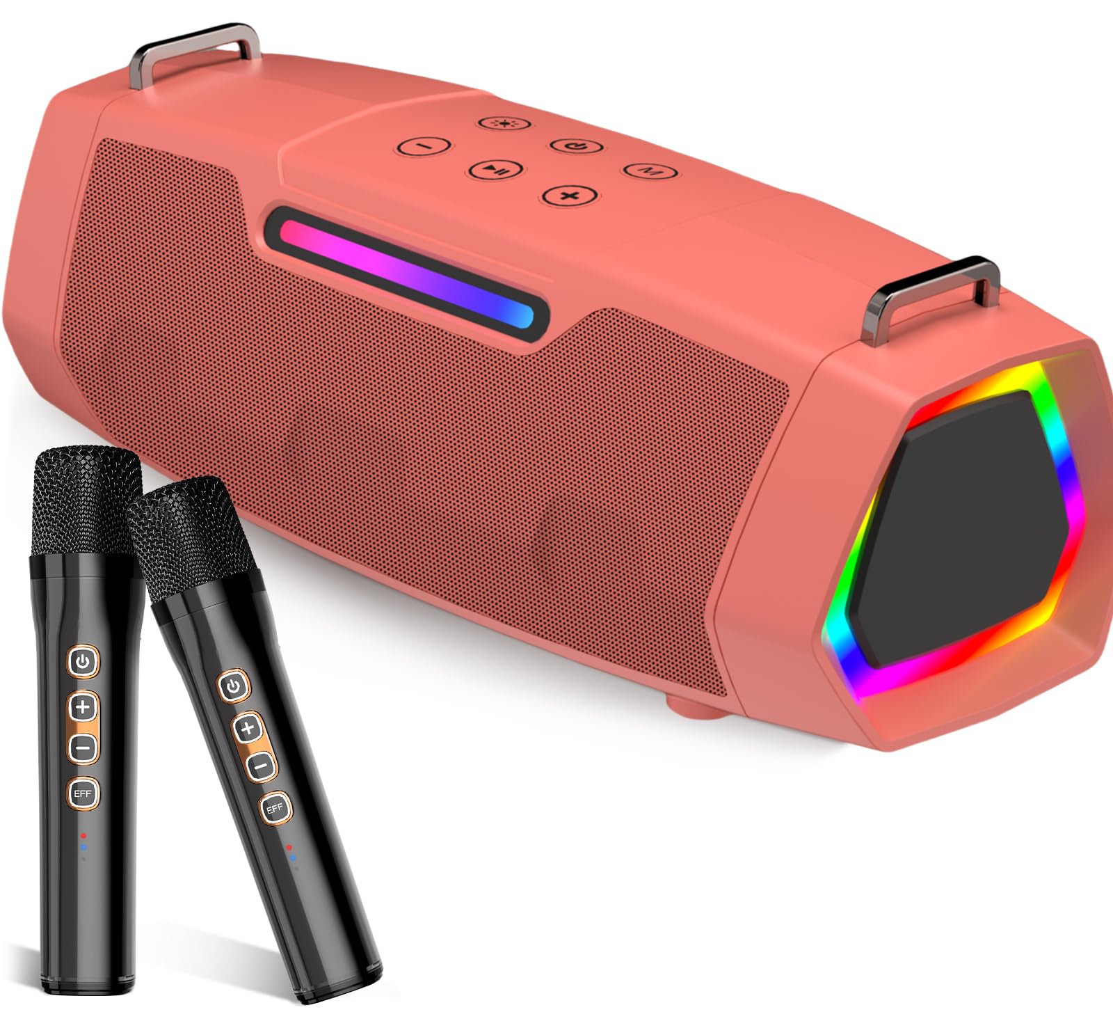 Portable Karaoke Machine For Karaoke Fan - 60W Powerful Bluetooth Speaker With Two Wireless Microphones For Outdoor & Family Fes