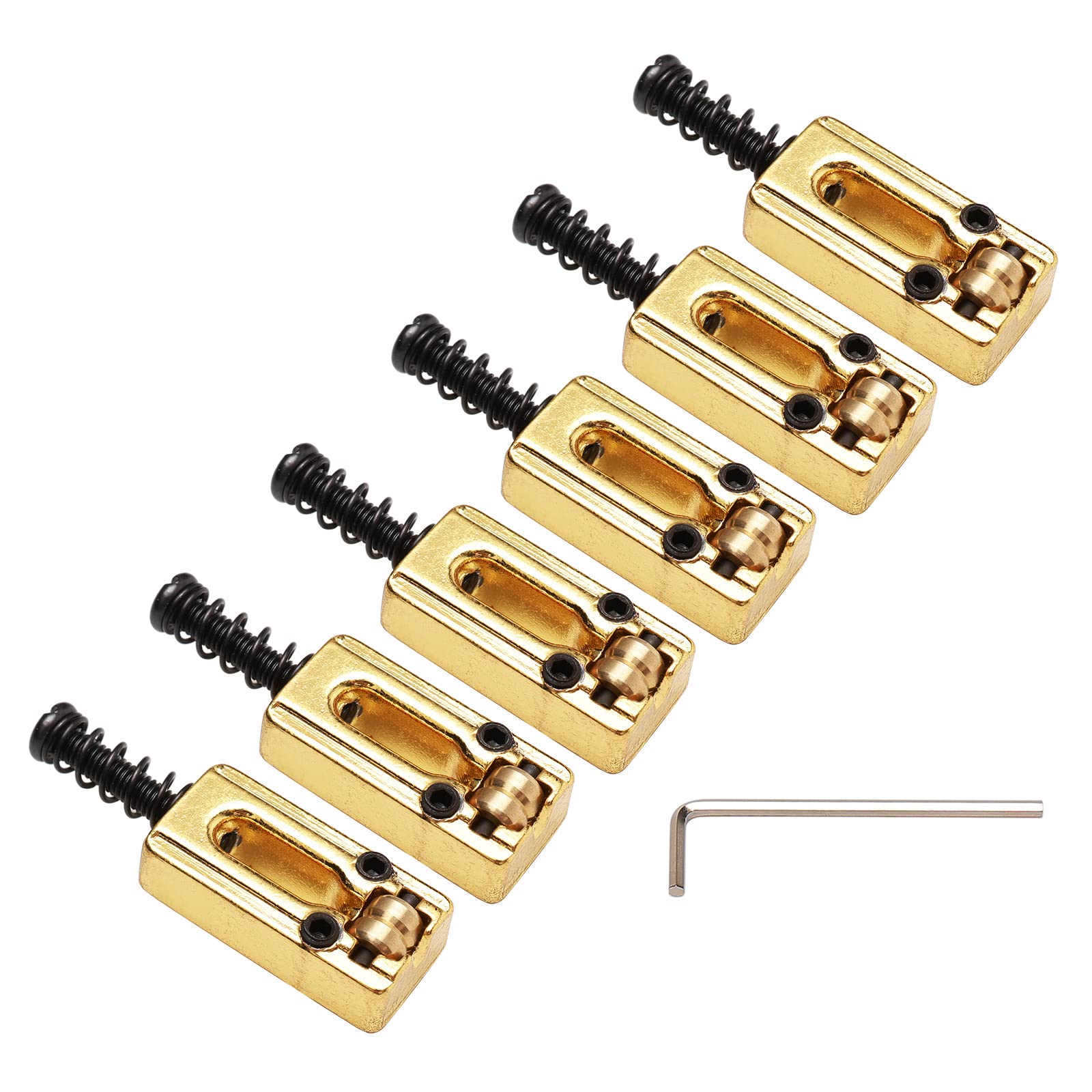 Unxuey Saddle For Electric Guitar, 6 Roller Ball Bridge Saddles For Fender Strat Tele Electric Guitar (6 Pack, Gold))