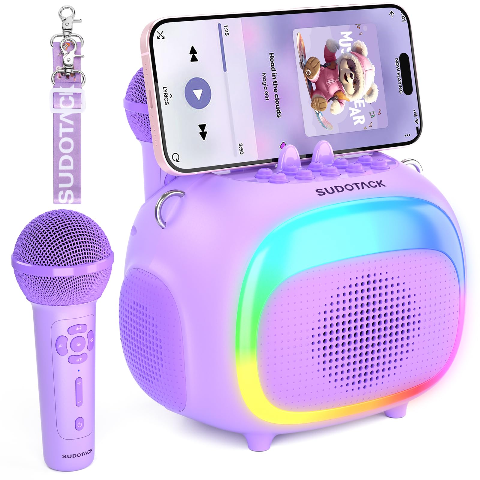 Sudotack Mini Karaoke Machine For Kids, Portable Bluetooth Karaoke Speaker With 2 Wilreless Microphones With Led Lights, Birthda