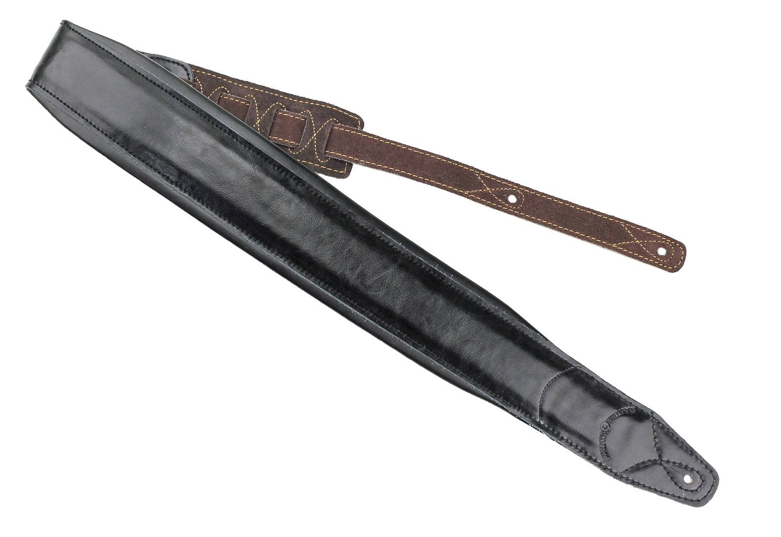 Walker & Williams C-22-BB Black on Black Premium Top Grain Leather Double Padded Guitar Strap Extra Wide For Acoustic, Electric,