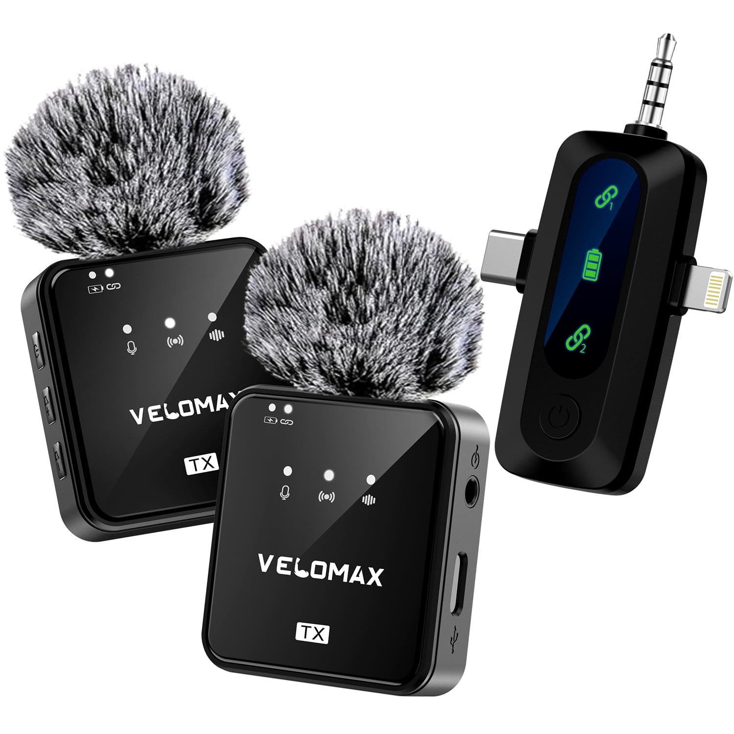 Velomax Wireless Mic For Youtube, Smartphone & Camera, 164Ft Range, 3-In-1 Noise-Cancelling Wireless Microphone For Vlogging, In