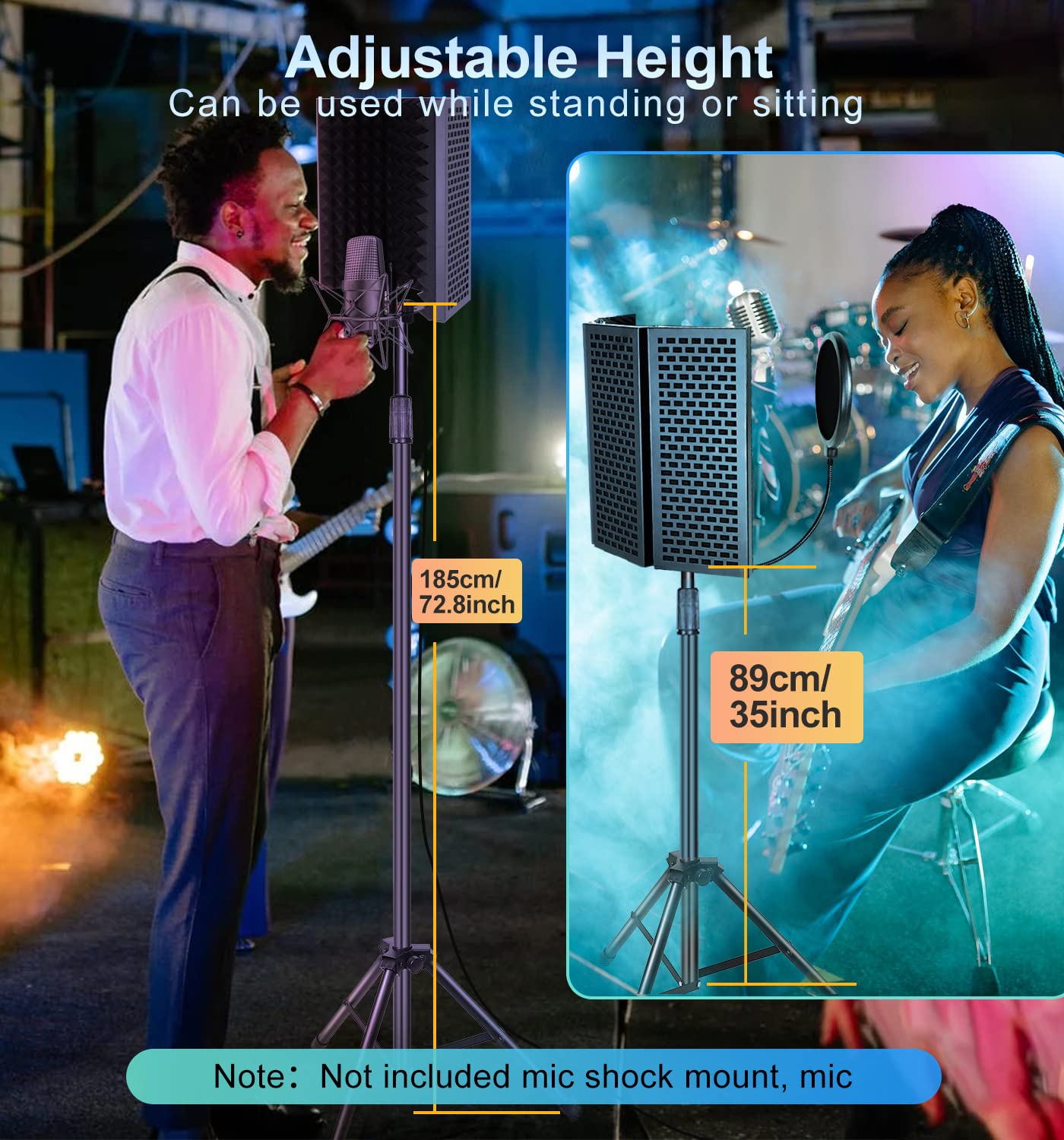 Recording Microphone Stand isolation shield with Heavy Tripod stand, Professional Recording Studio Podcast Equipment Kit with Po