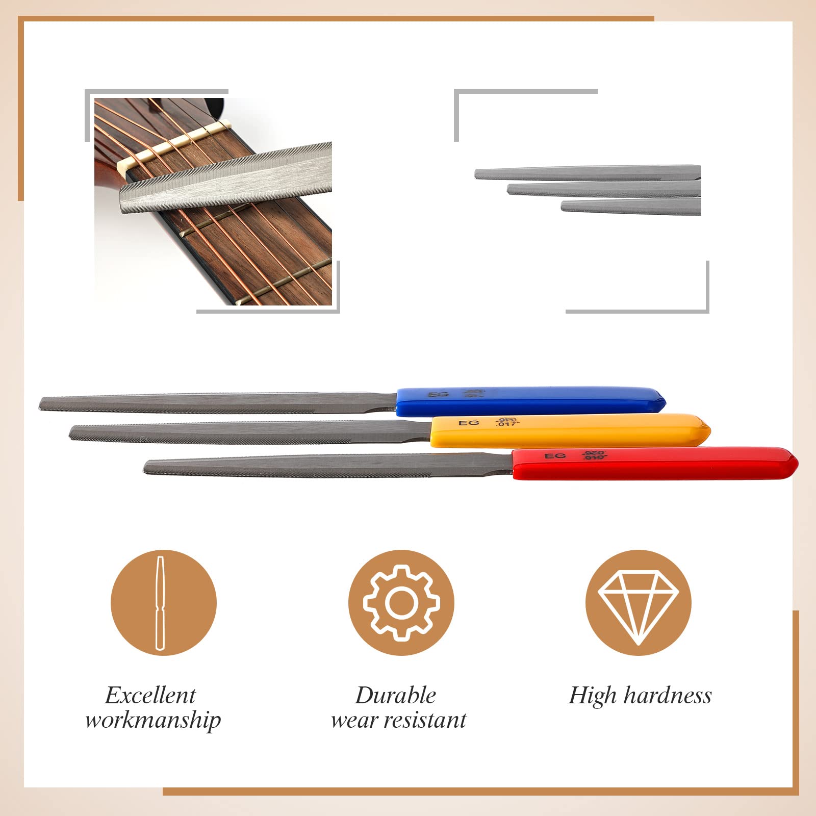 Tarpop 3 Pieces Tapered Guitar Nut Files Nut Slotting Files Set Double Edge Fret File Electric Guitar Fret Tools Fret Crowning F