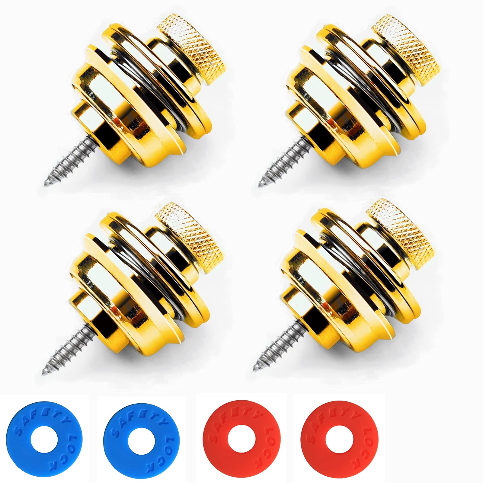 Miwayer Guitar Strap Locks Flat Round Head Heavy Duty Metal Button Security Straplock, Dual Design Strap Retainer System 4Pcs Wi