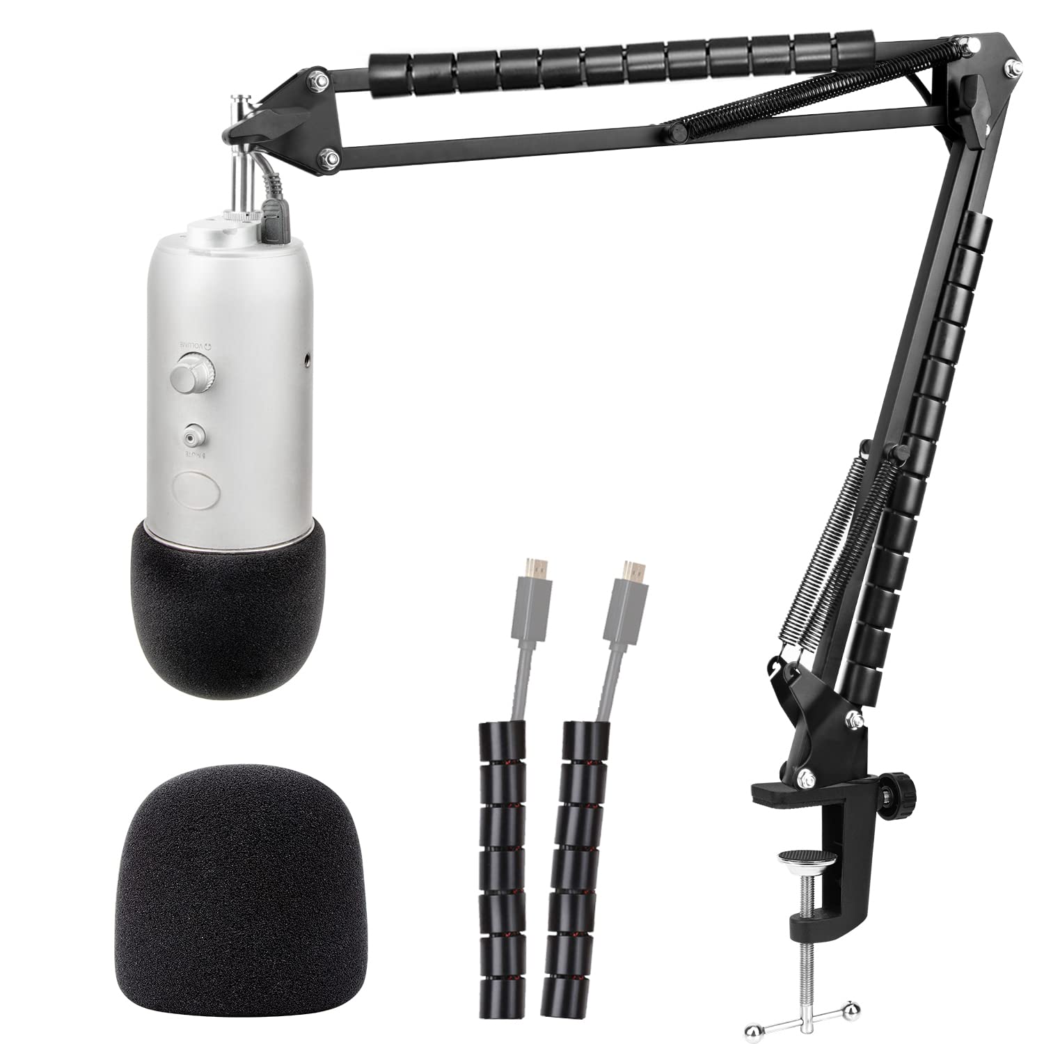 Blue Yeti Mic Stand with Foam Cover Windscreen - Microphone Boom Arm Stand with Pop Filter Compatible with Yeti and Yeti Pro by 