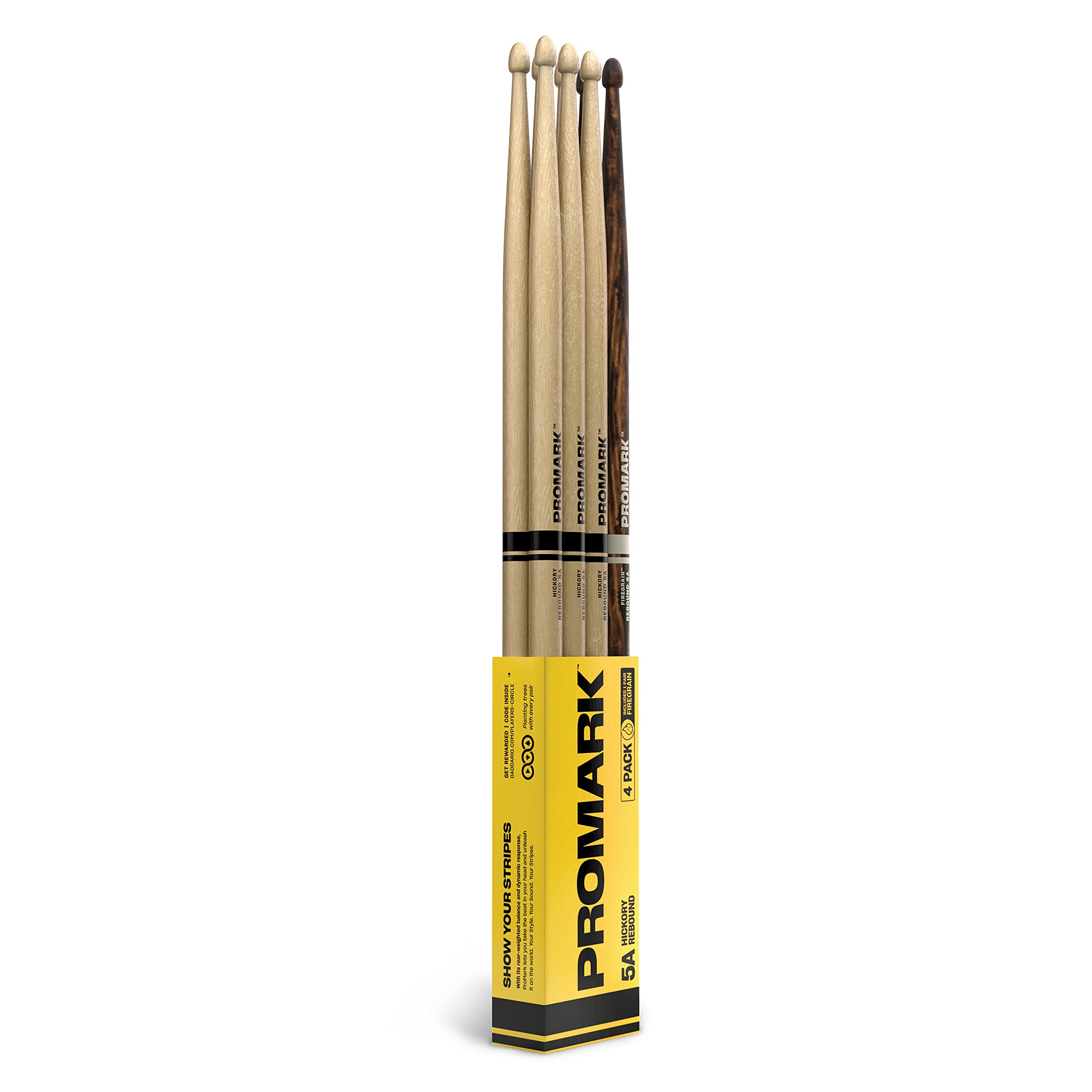 Promark Drum Sticks - 5A Drumsticks - Rebound - Made from Hickory Wood - Drum Accessories - Acorn Tip Drum Sticks -3 Pairs of Re